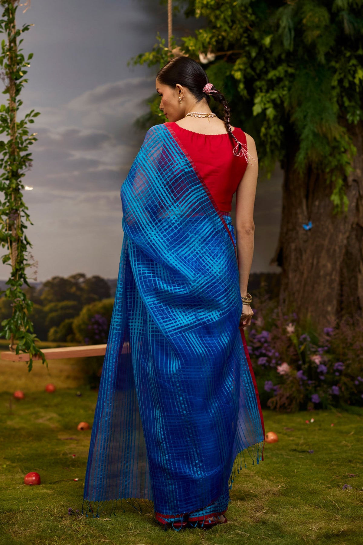 A Walkin Blue Checkered Saree