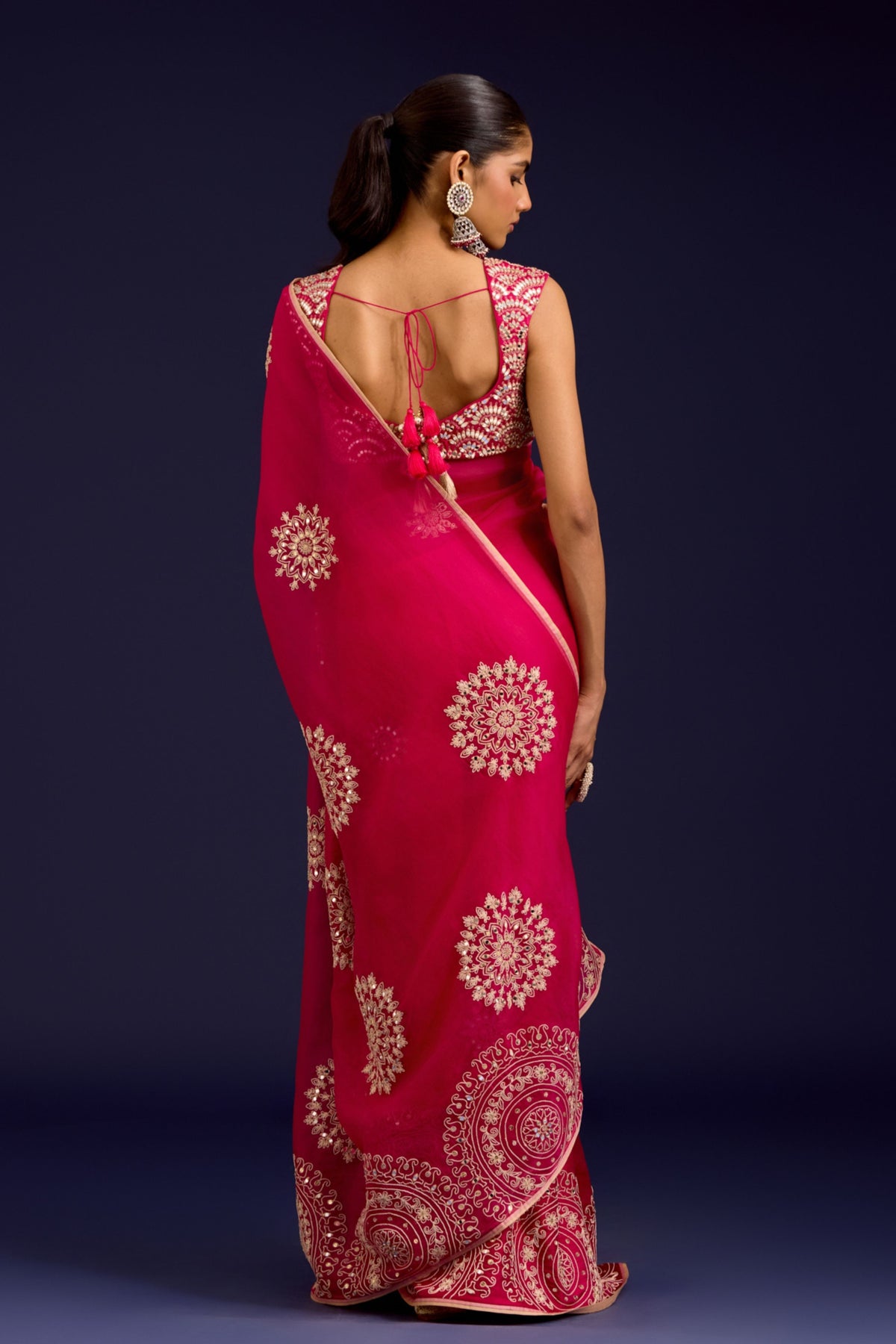 Fuchsia Embroidered Saree Set