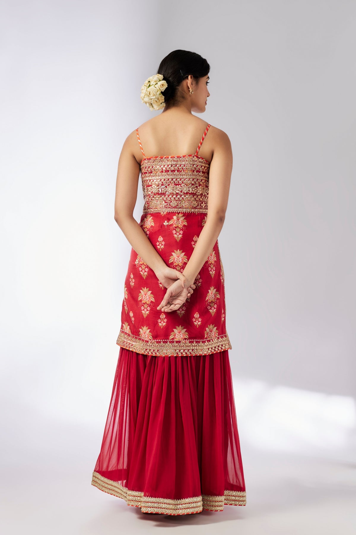 Red Chhaya Strappy Sharara Set