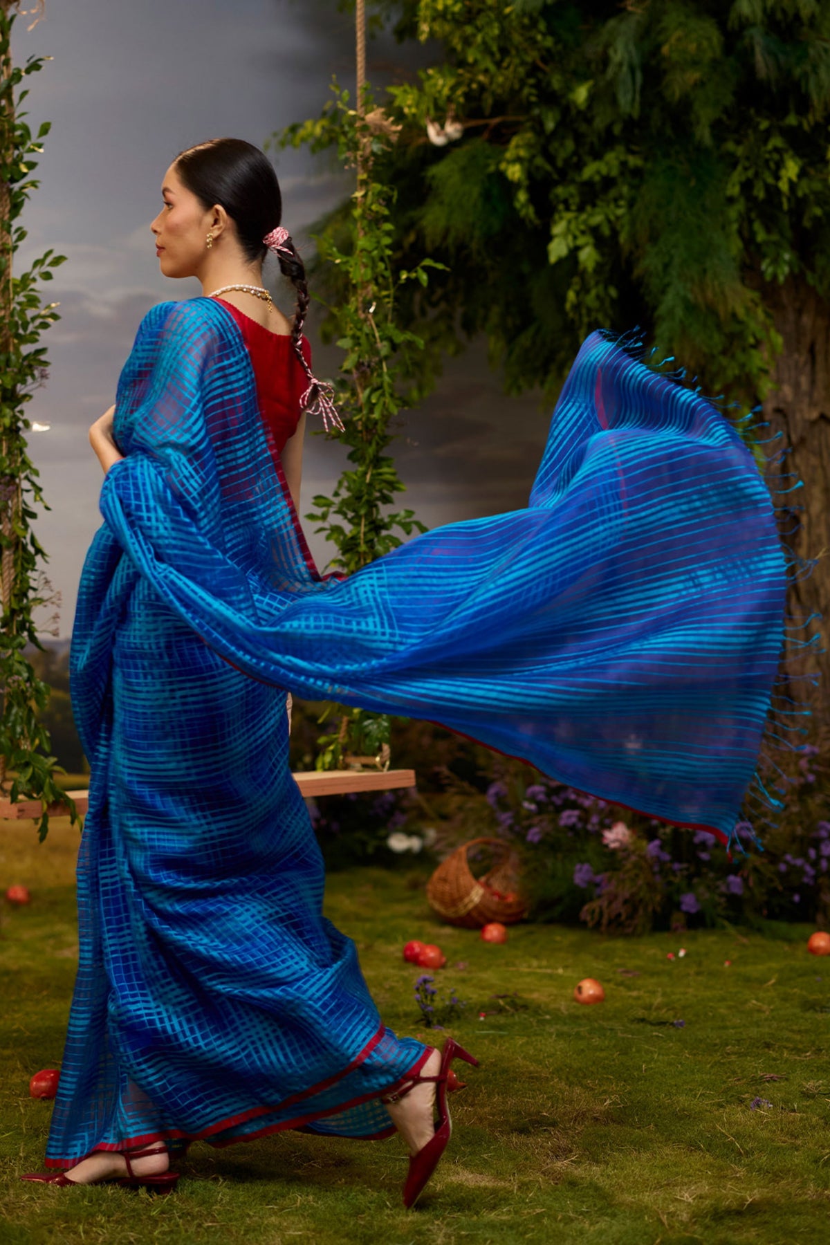 A Walkin Blue Checkered Saree