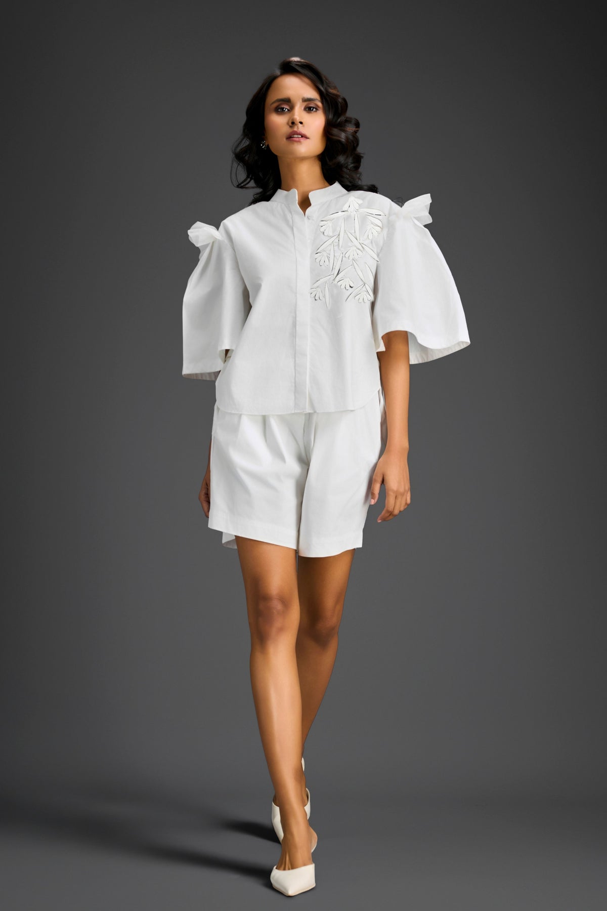 Structured White 3d Floral Co-ord Set