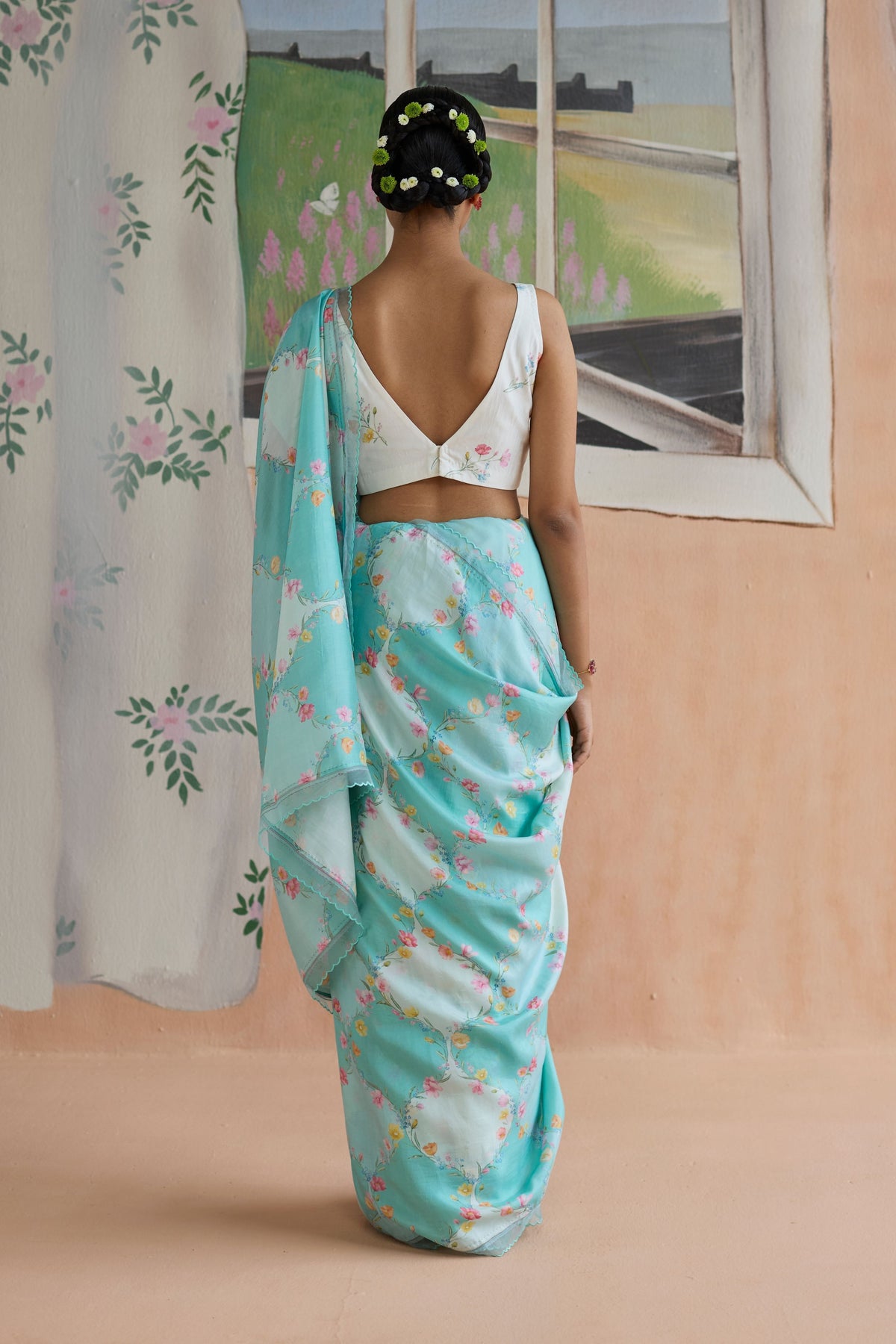 Drift and Dream Aqua Mulberry Silk Sari