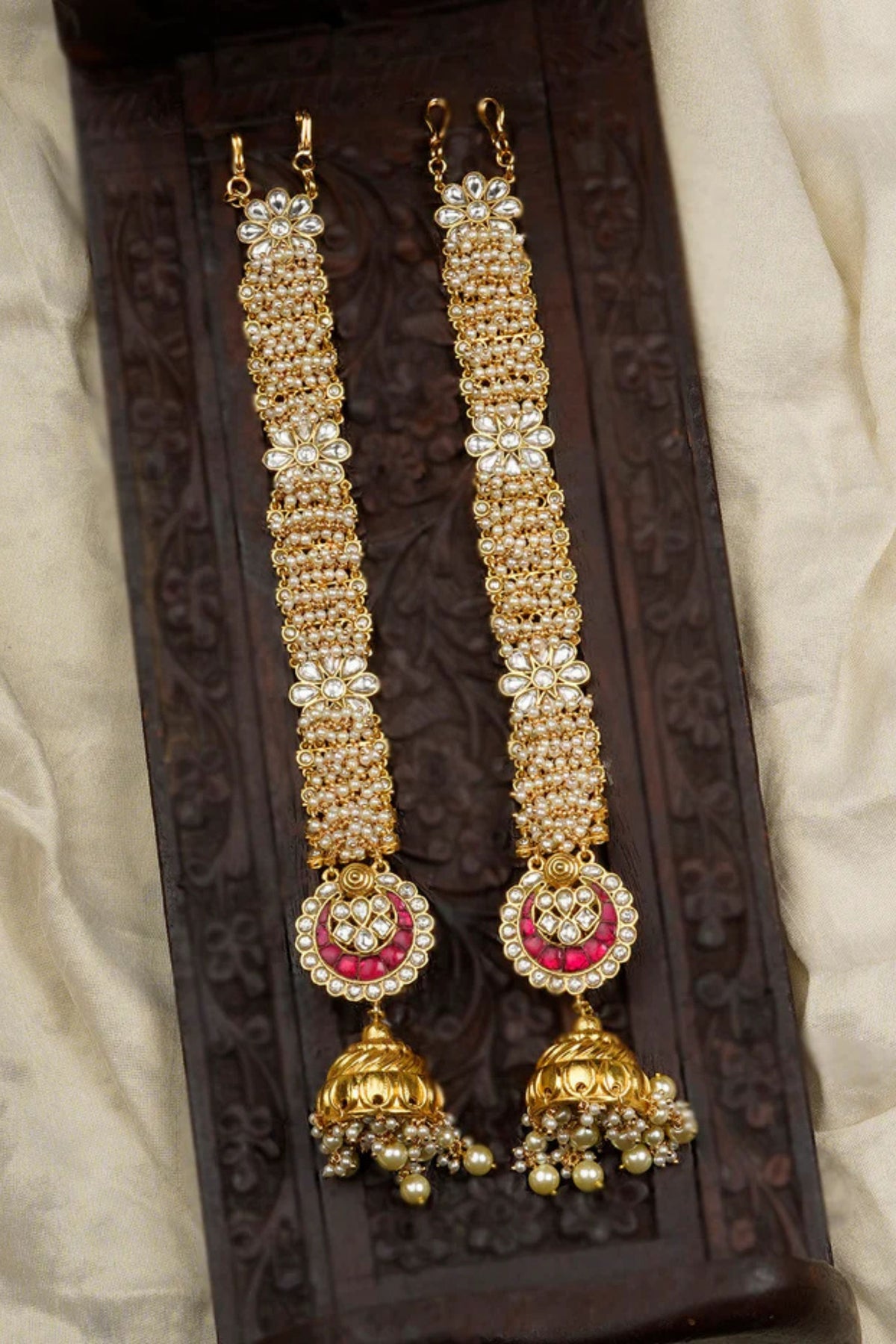 Pink Color Jadau Kundan Earrings