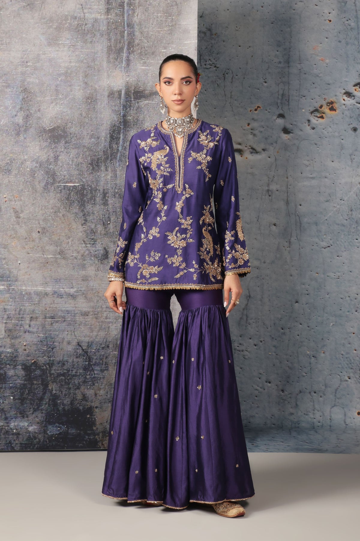 Purple Jaal Sharara Set