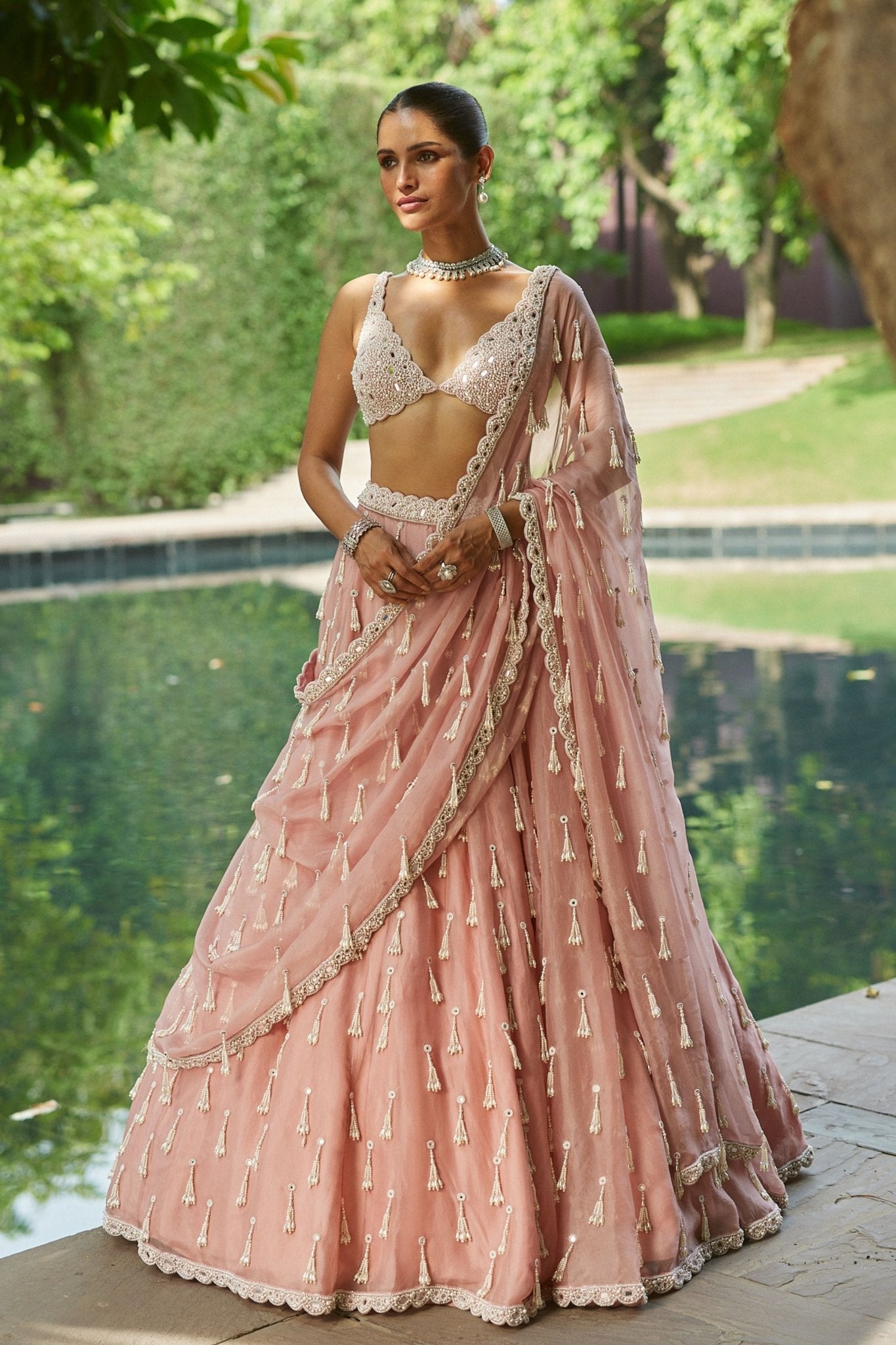 Long Pearl Tassels Lehenga Set - Vvani by Vani Vats - Elahe