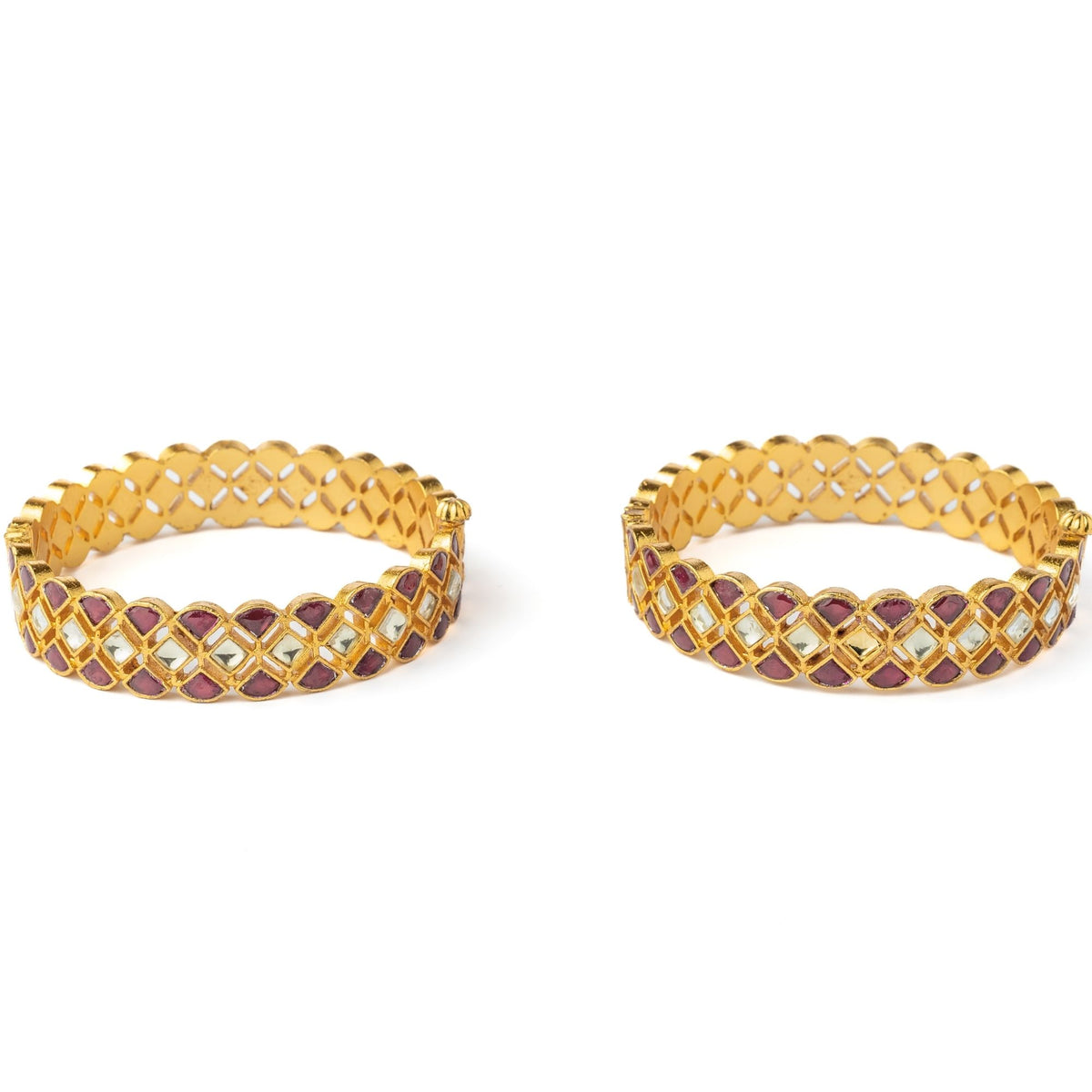 Gold Plated Red Womens Kundan Bangles