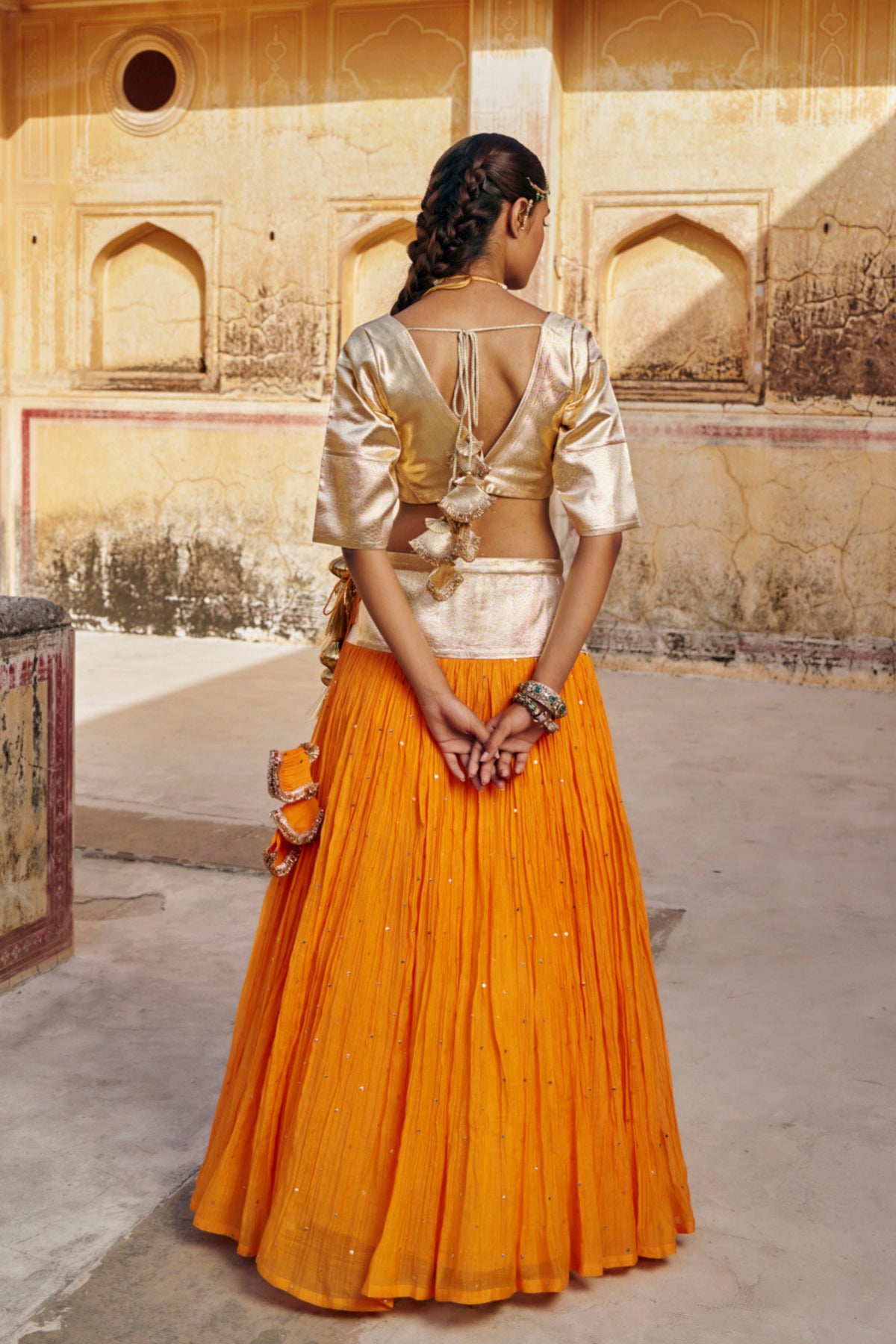 Saffron Golden Zari Lehenga Set