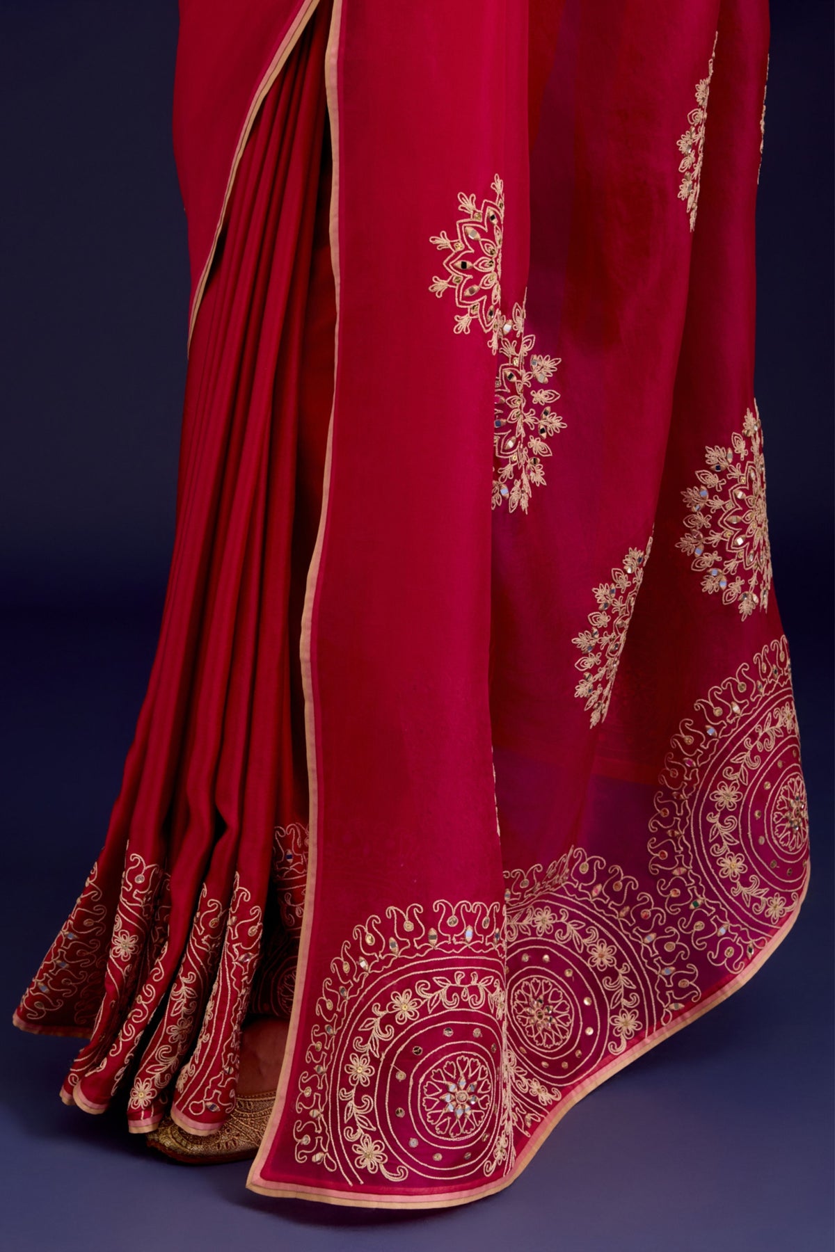 Fuchsia Embroidered Saree Set