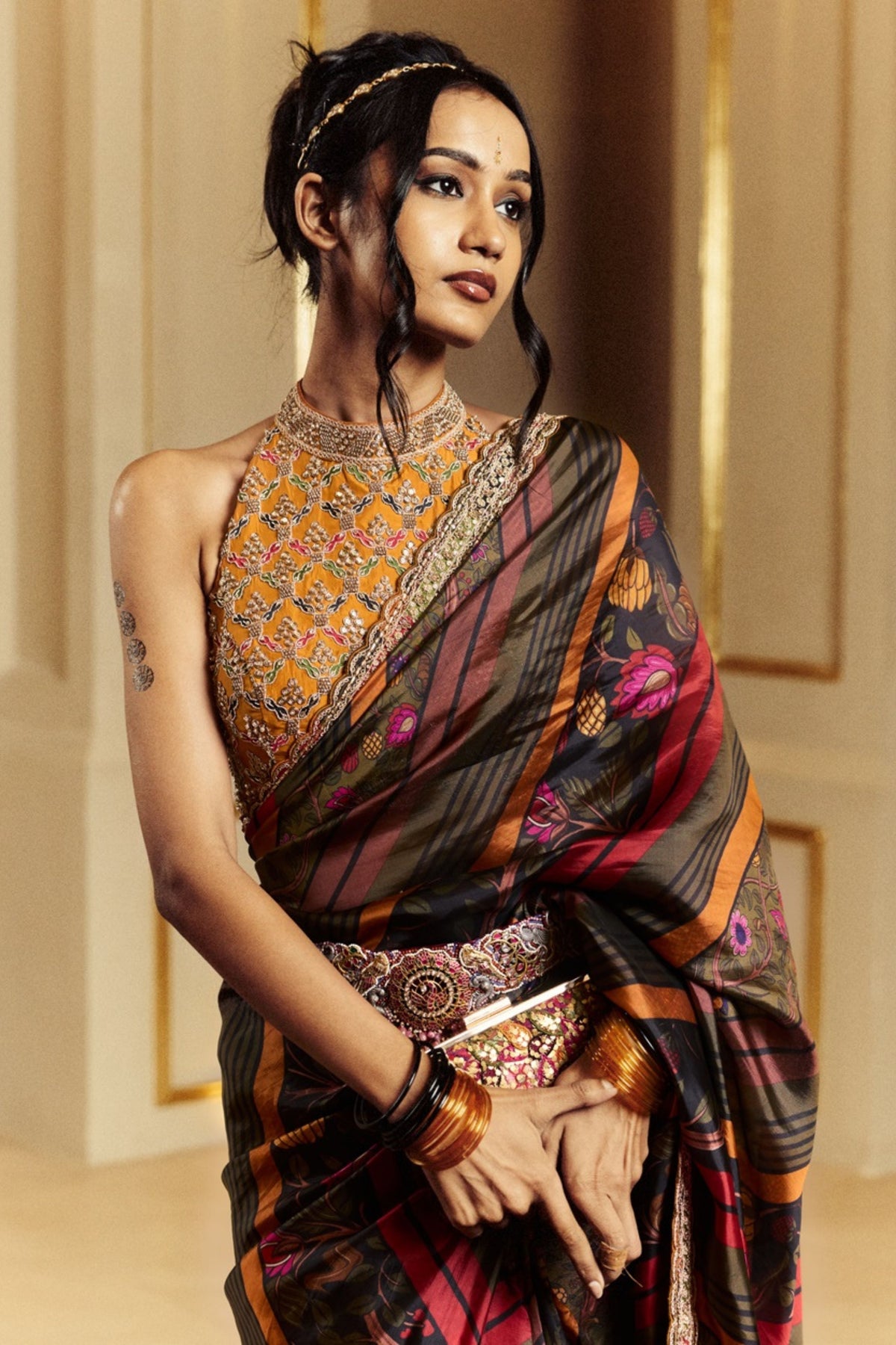 Amer Halter Blouse Saree Set