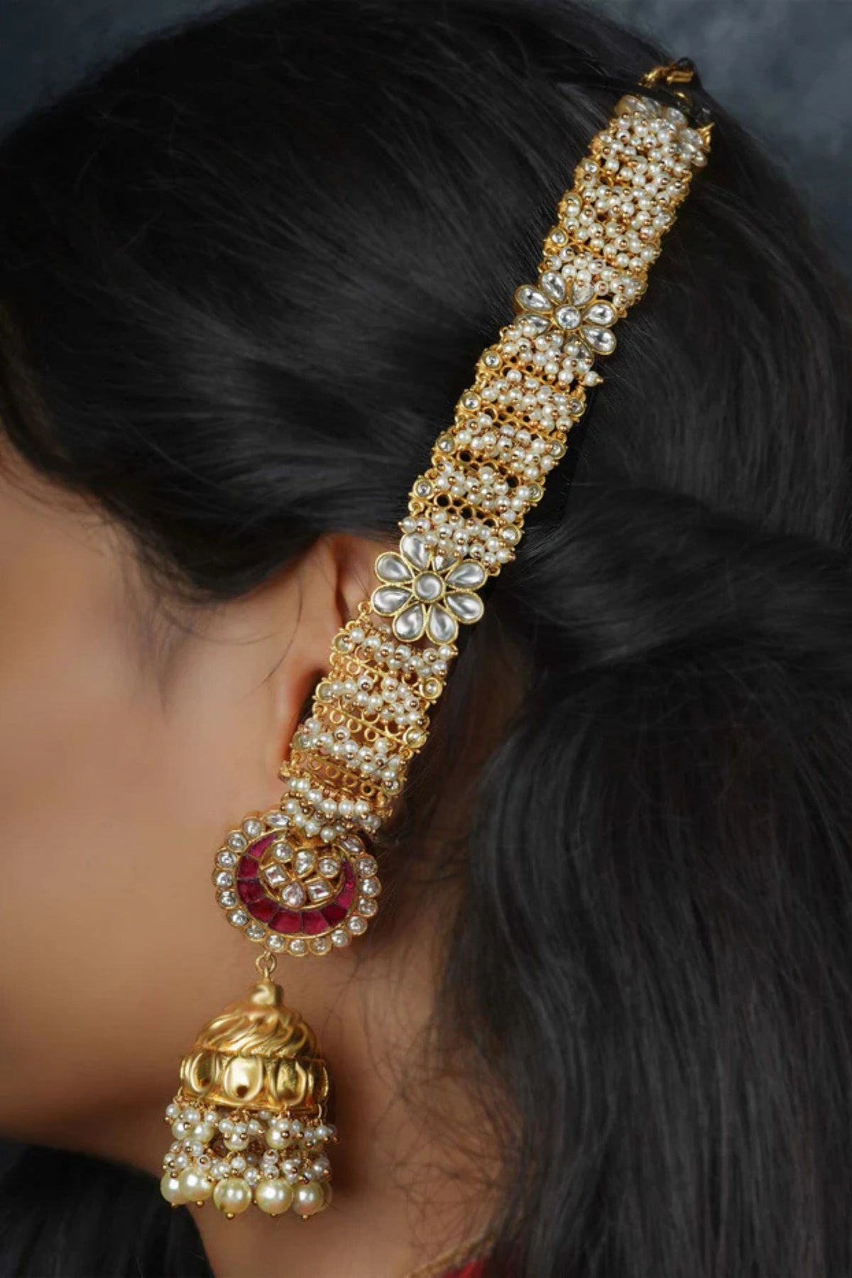 Pink Color Jadau Kundan Earrings