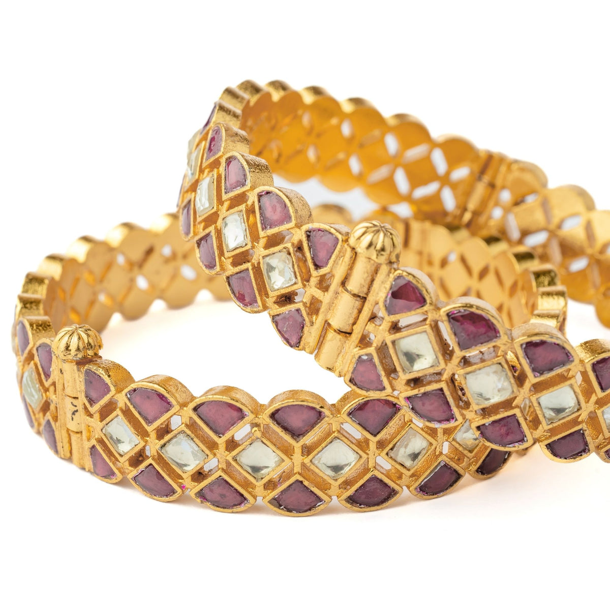Gold Plated Red Womens Kundan Bangles