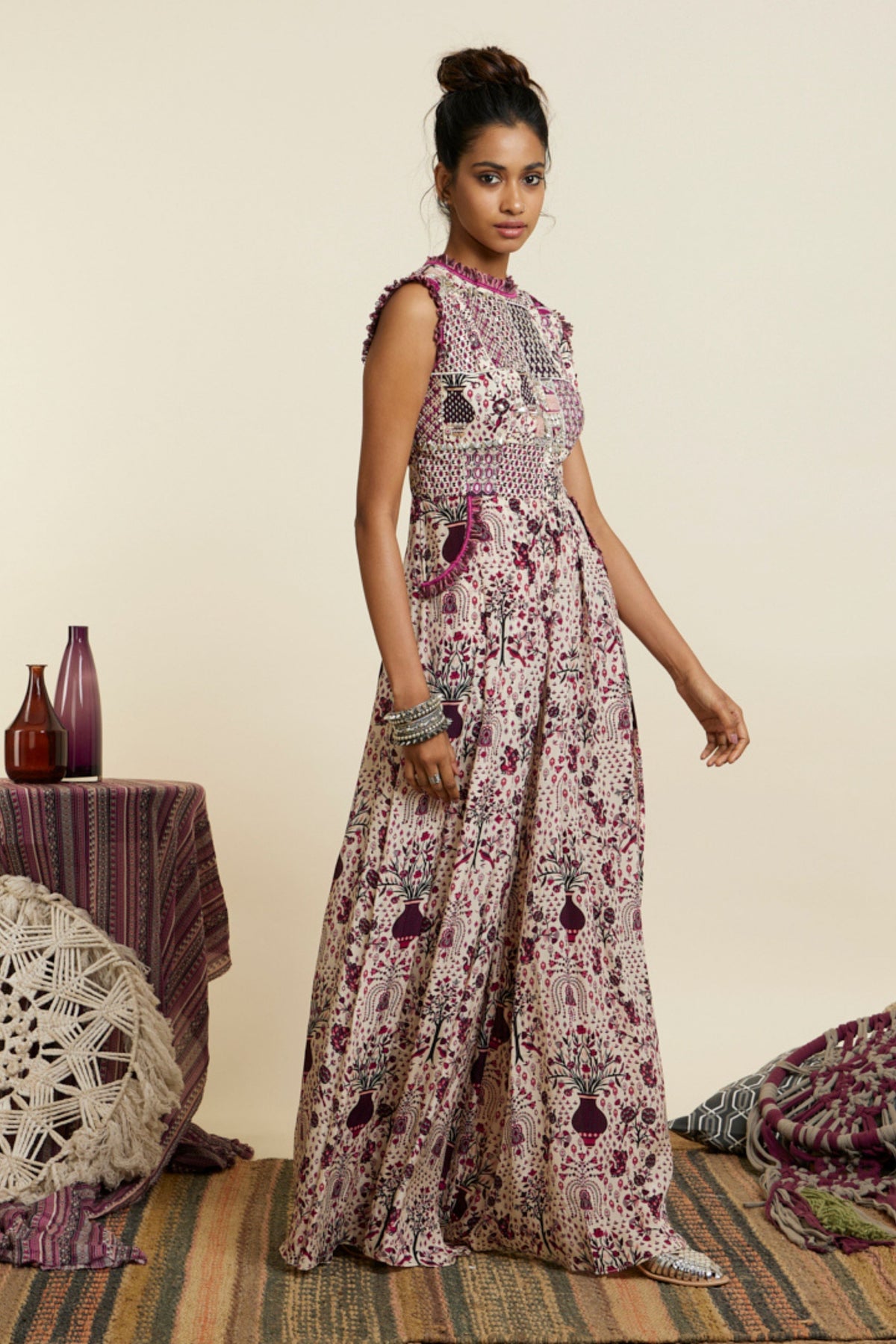 Safar Merlot Print Patchwork Jumpsuit