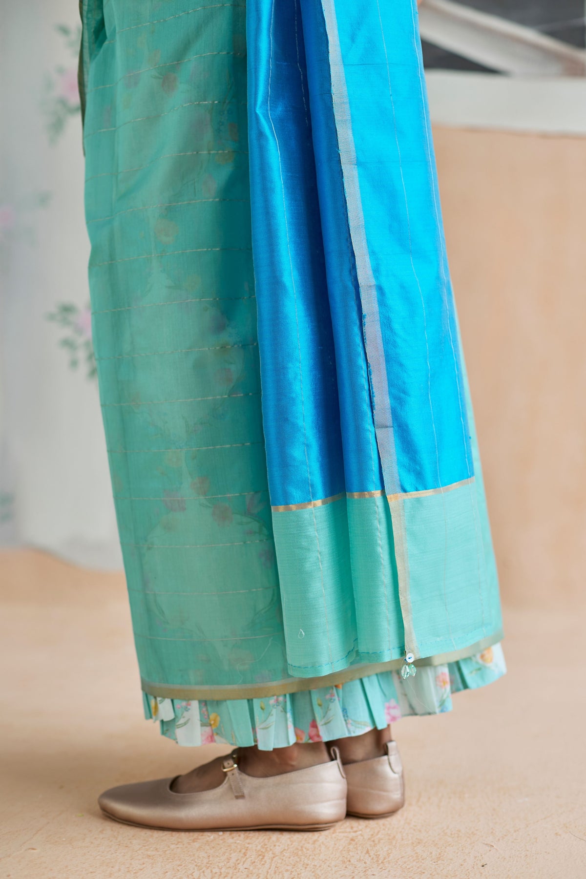 Aqua Scape Chanderi Sari