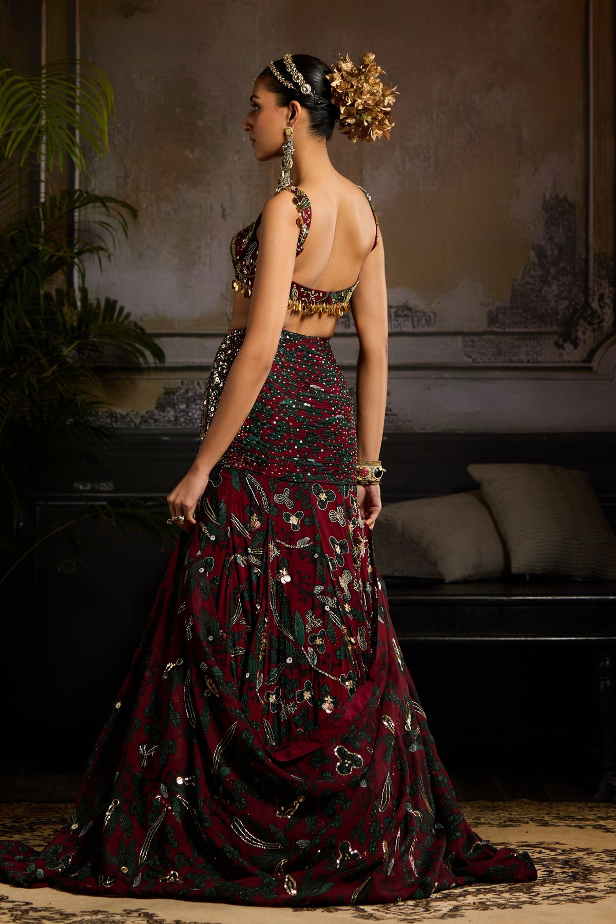Wine Print Highlighted Lehenga Set