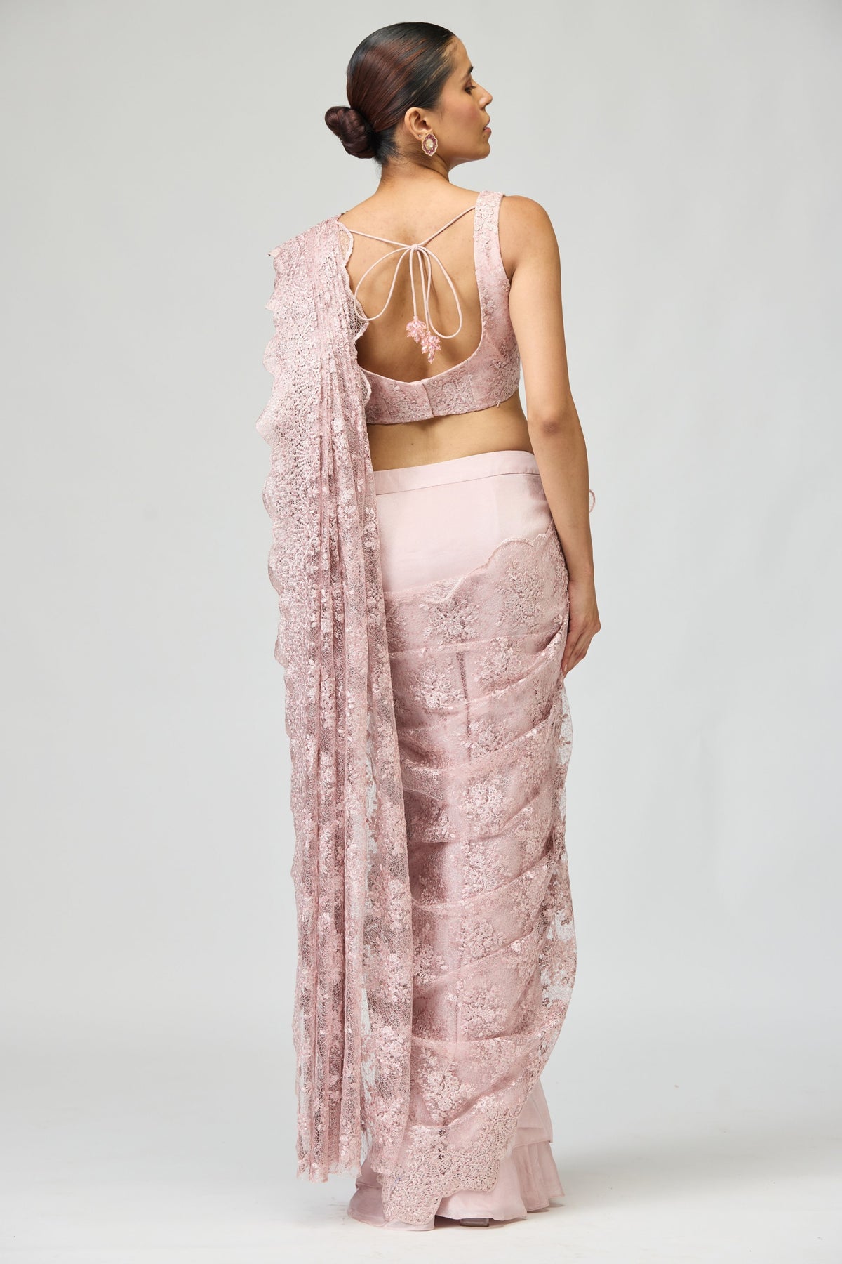 Pink Sheer Embroidered Saree Set