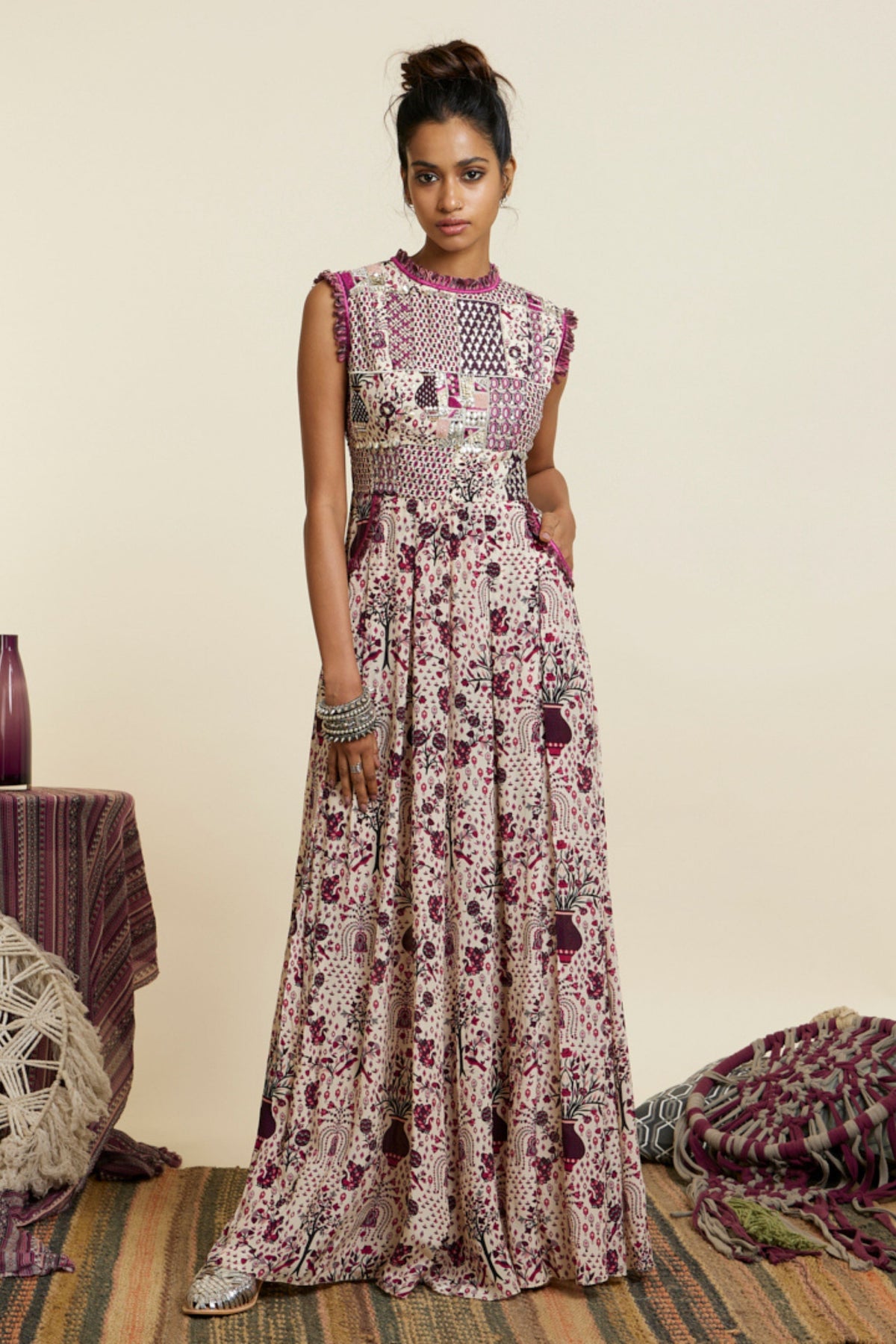 Safar Merlot Print Patchwork Jumpsuit