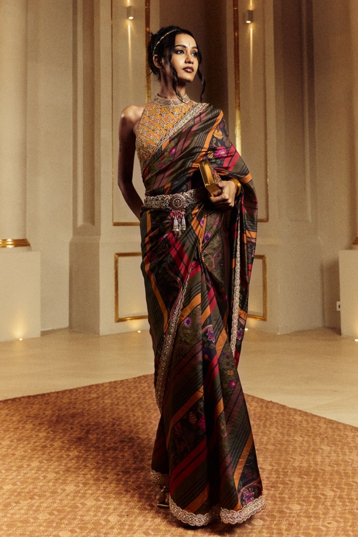 Amer Halter Blouse Saree Set