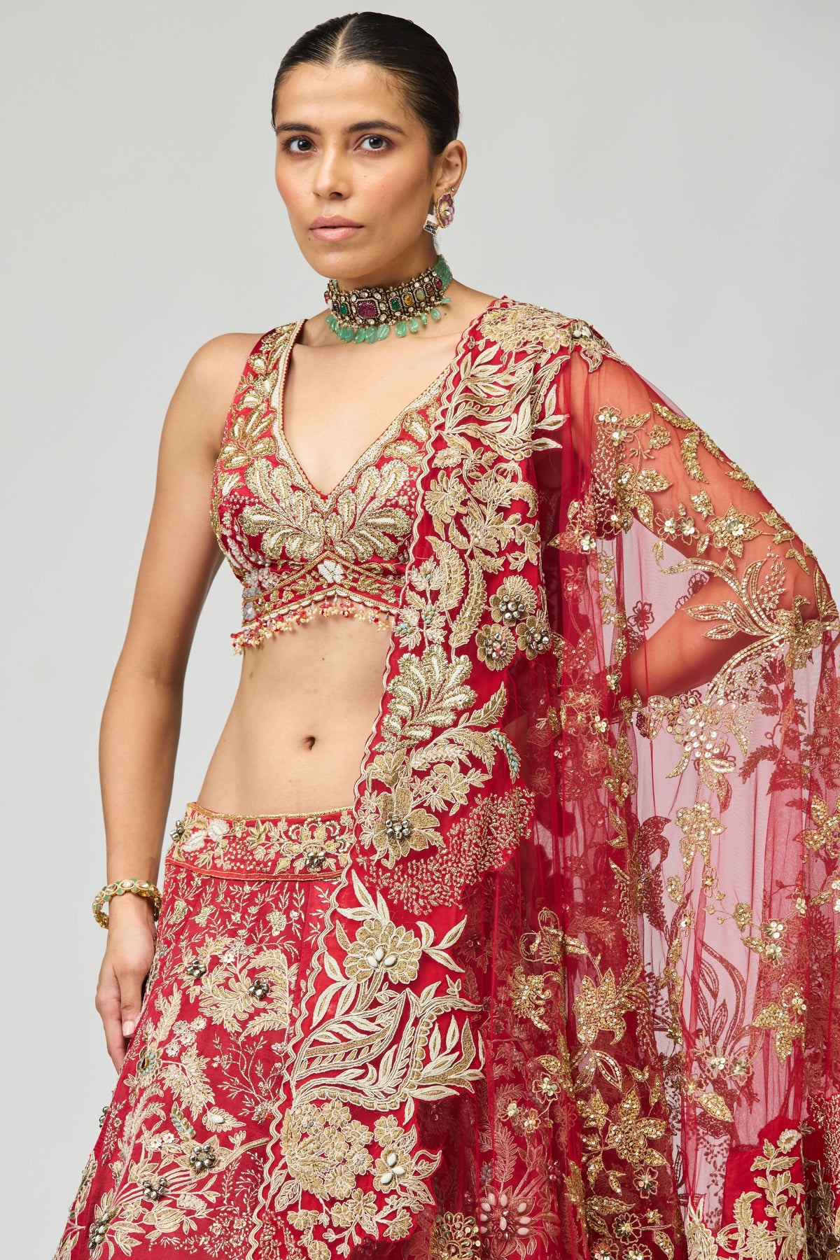 Maroon Zari Dabka Lehenga Set