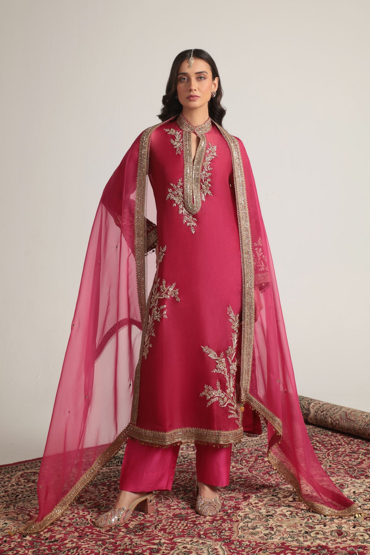 Pink Jaal Kurta Set