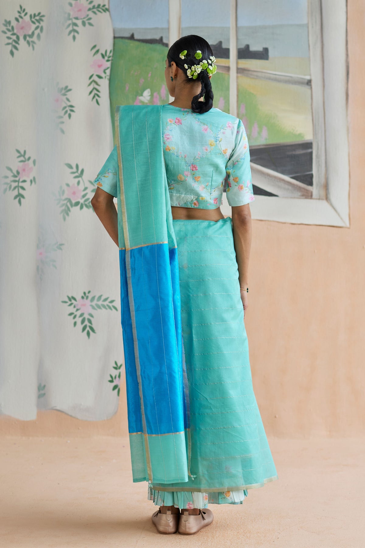 Aqua Scape Chanderi Sari