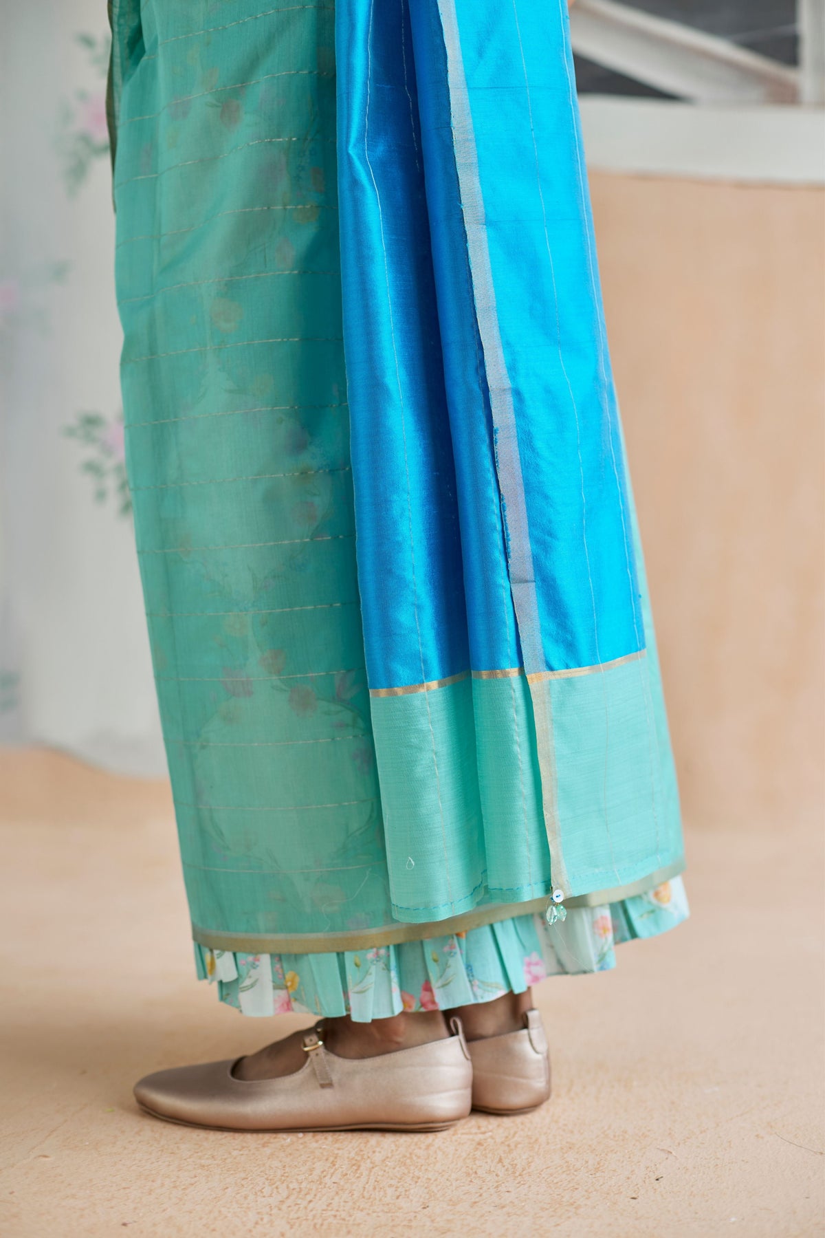 Aqua Scape Chanderi Sari