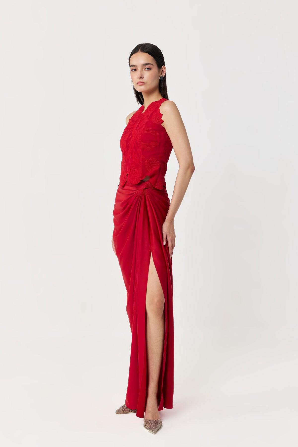Draped Twist Red Skirt