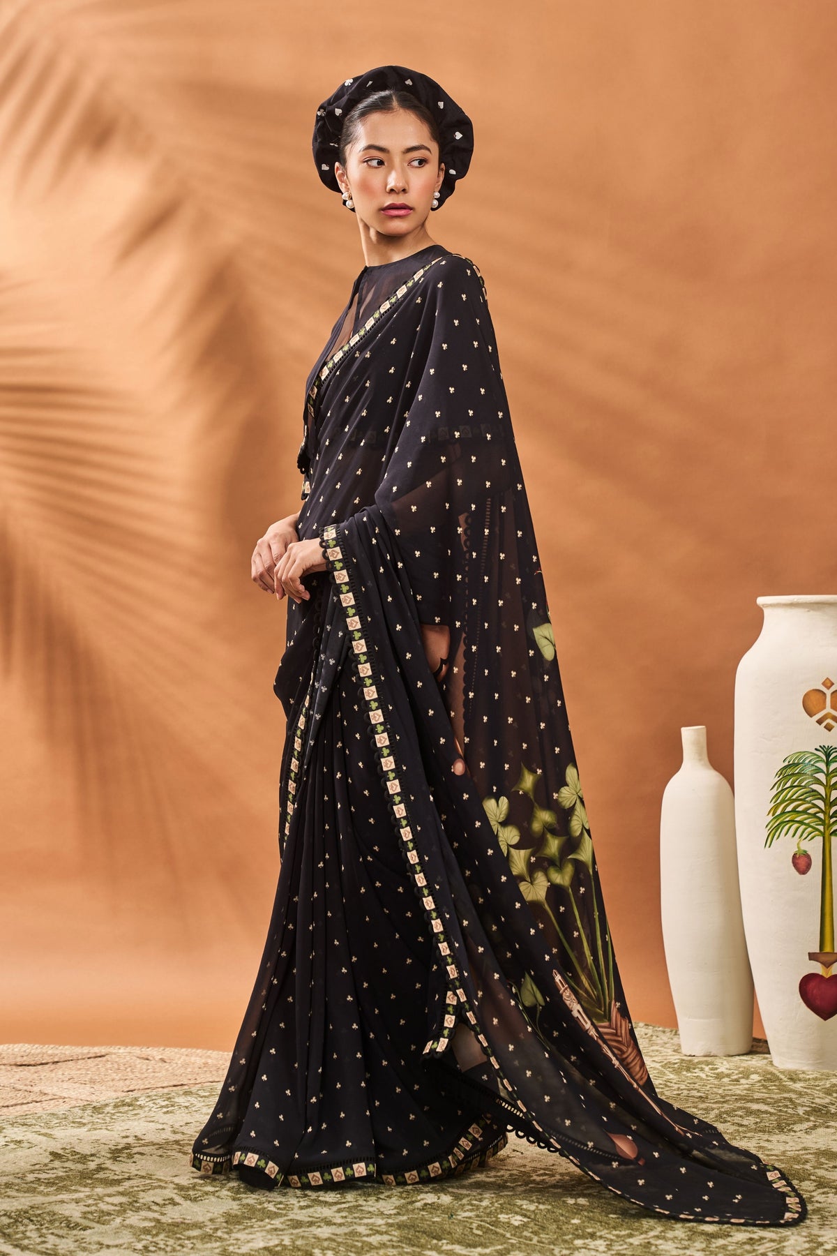 Black Striped All Fours Saree