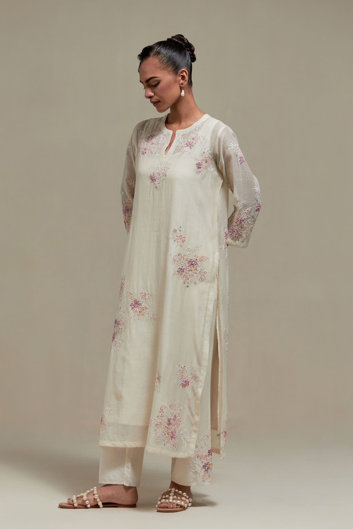 Pink Floral Kurta And Pants