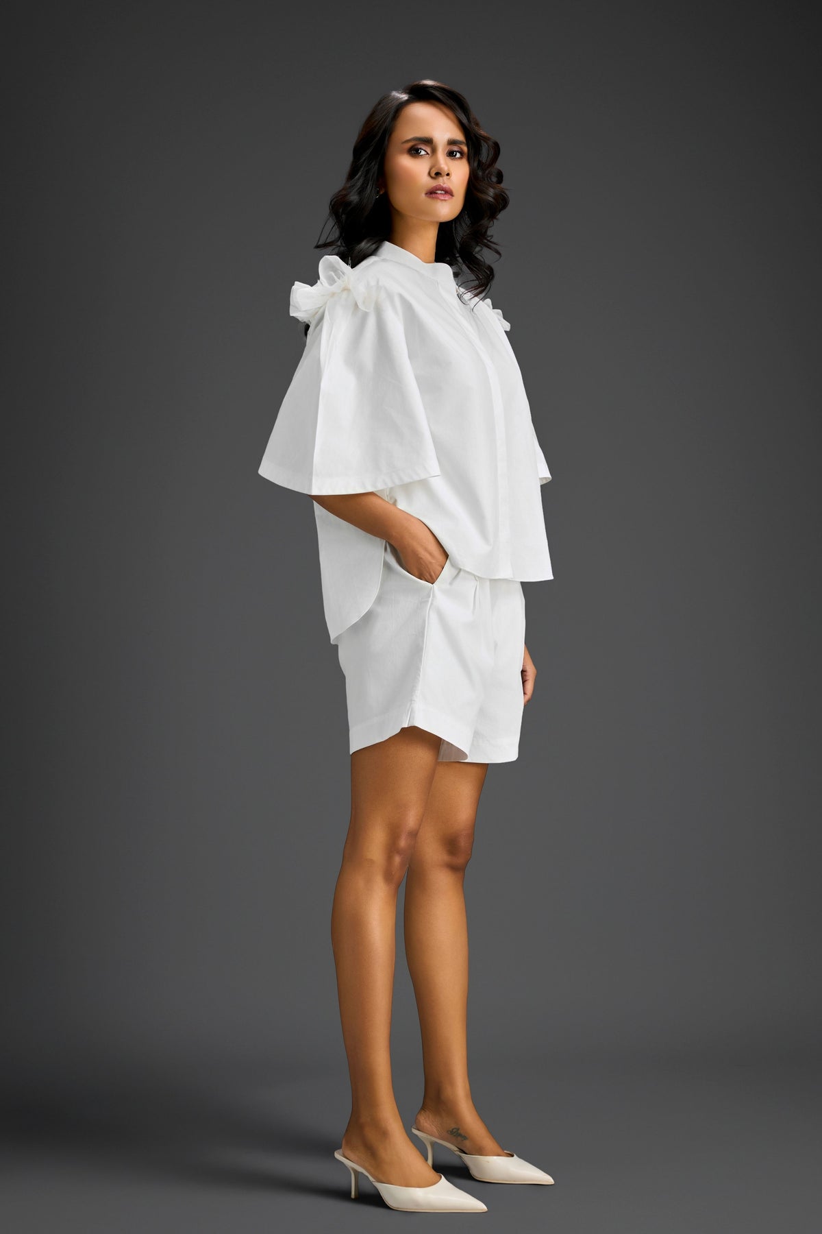 Structured White 3d Floral Co-ord Set