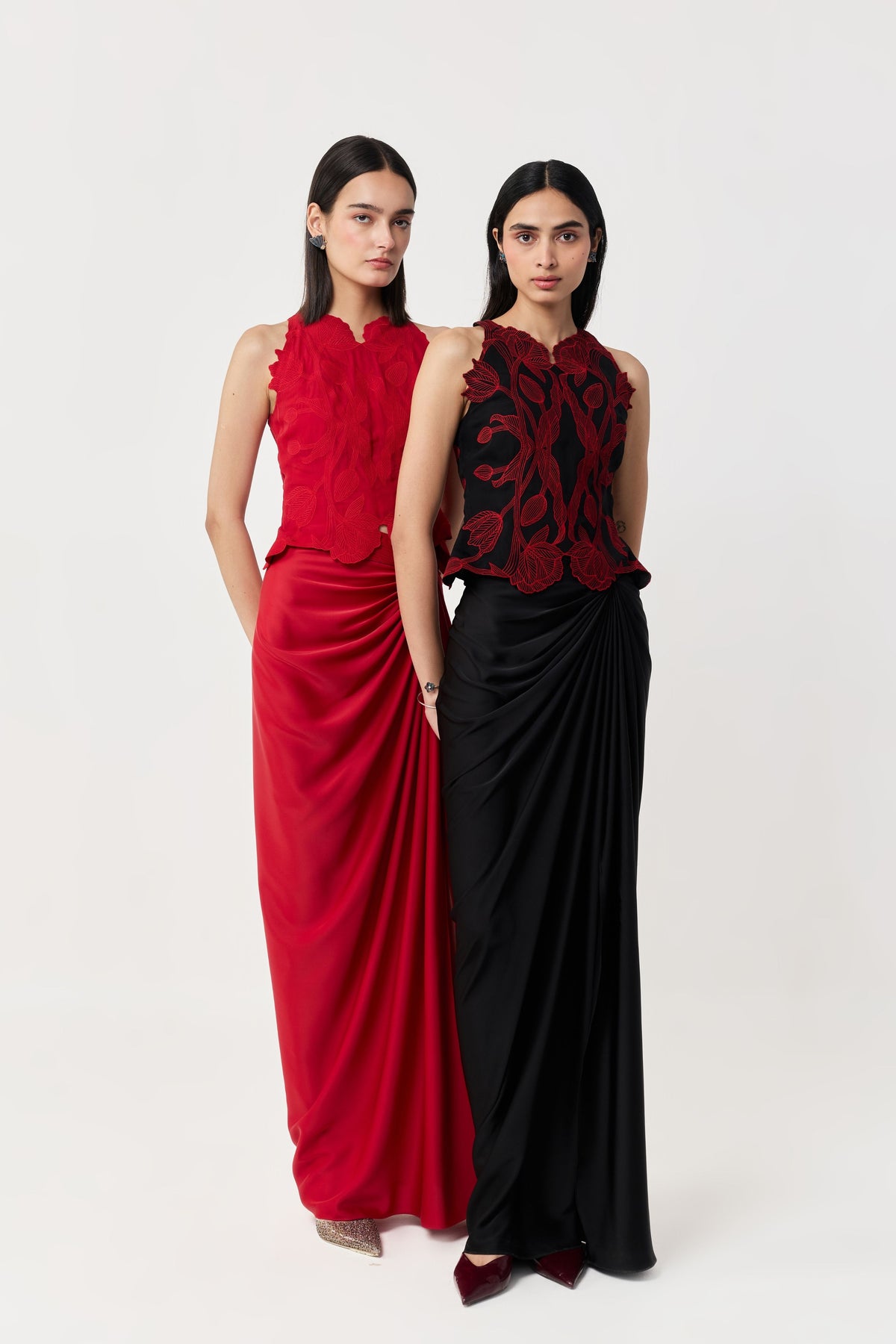 Draped Twist Red Skirt
