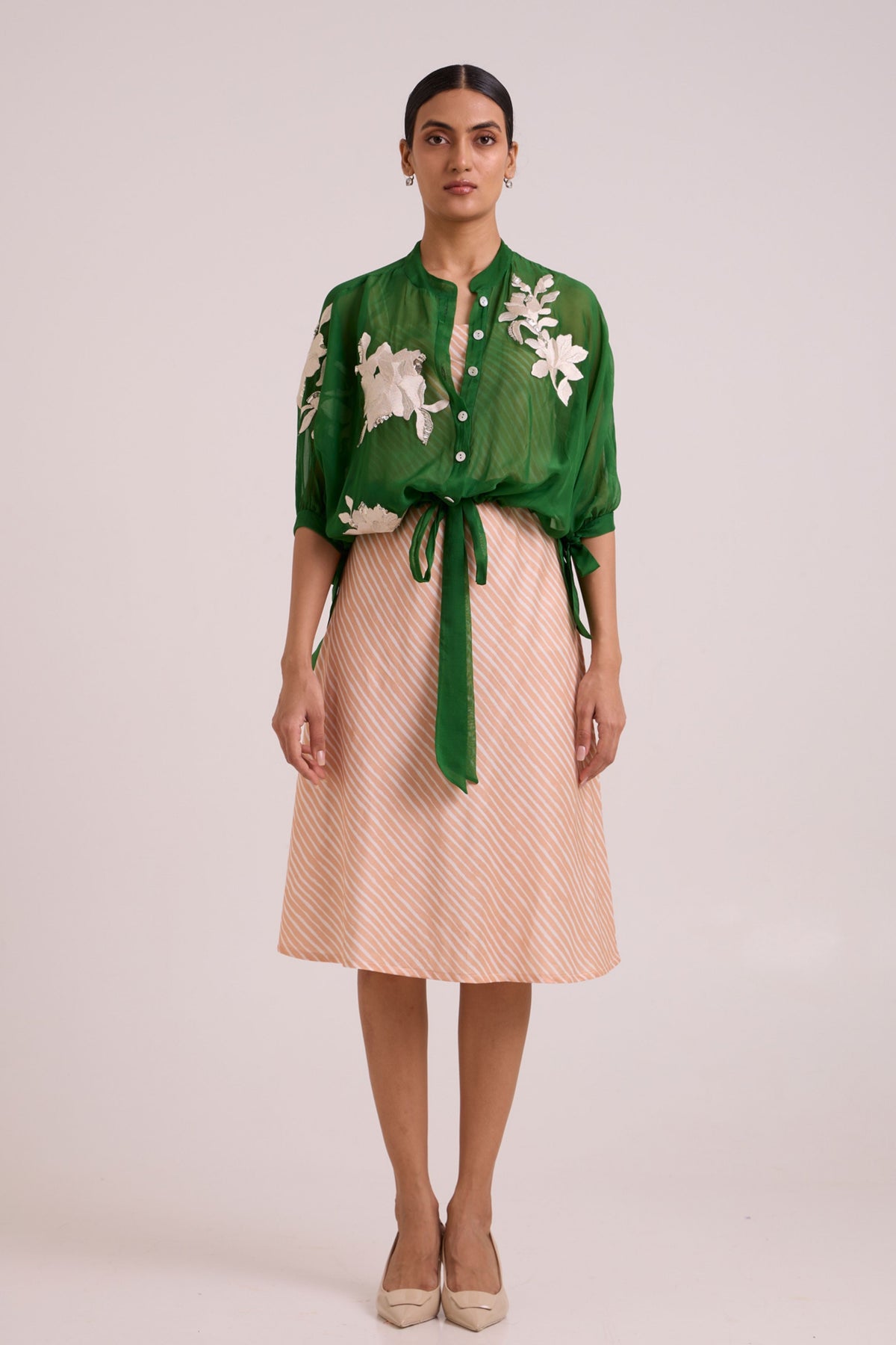 Green Emery Sheer Bomber Dress