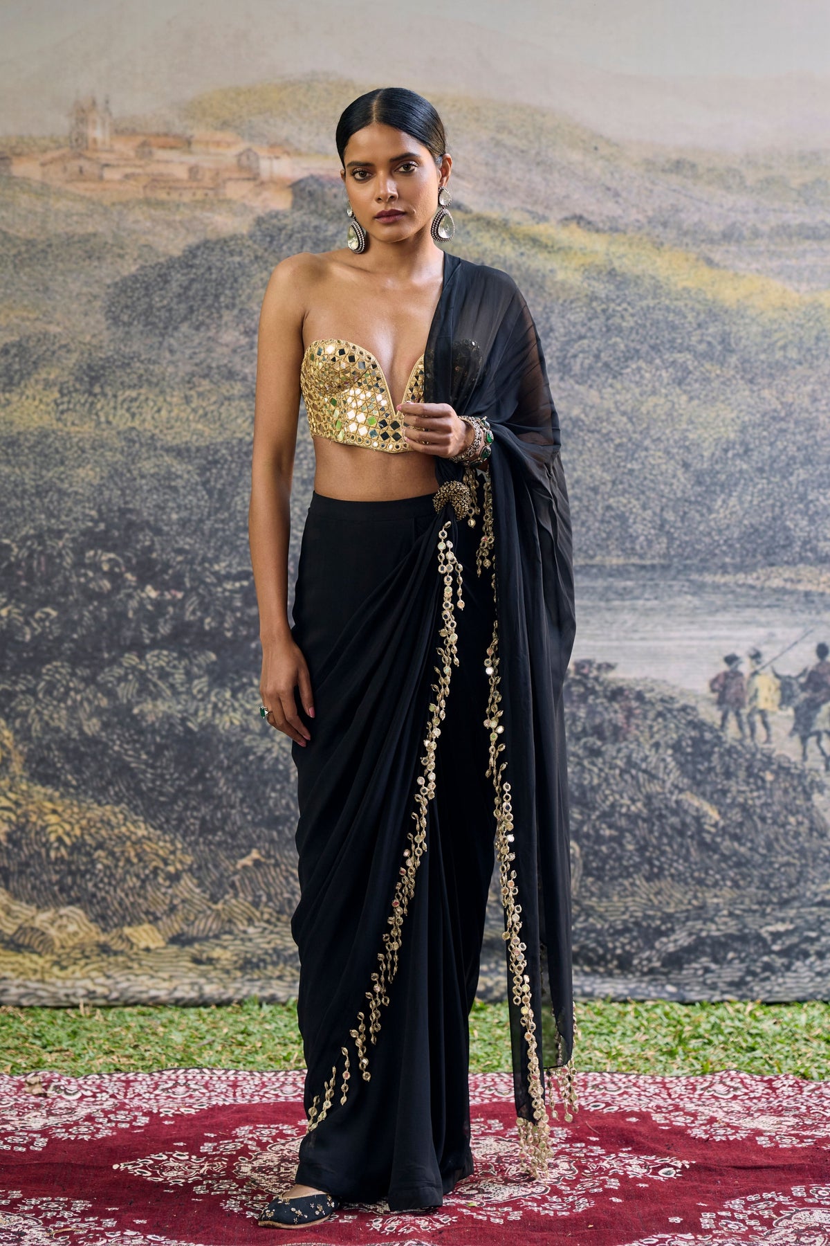 Shyama Mirror Draped Saree Set