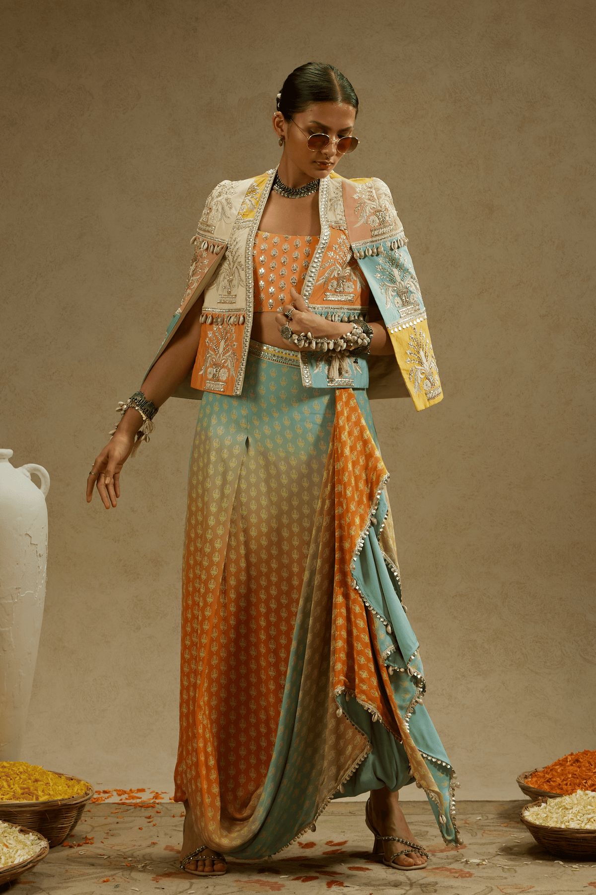 Cape With Bustier and Drape Skirt