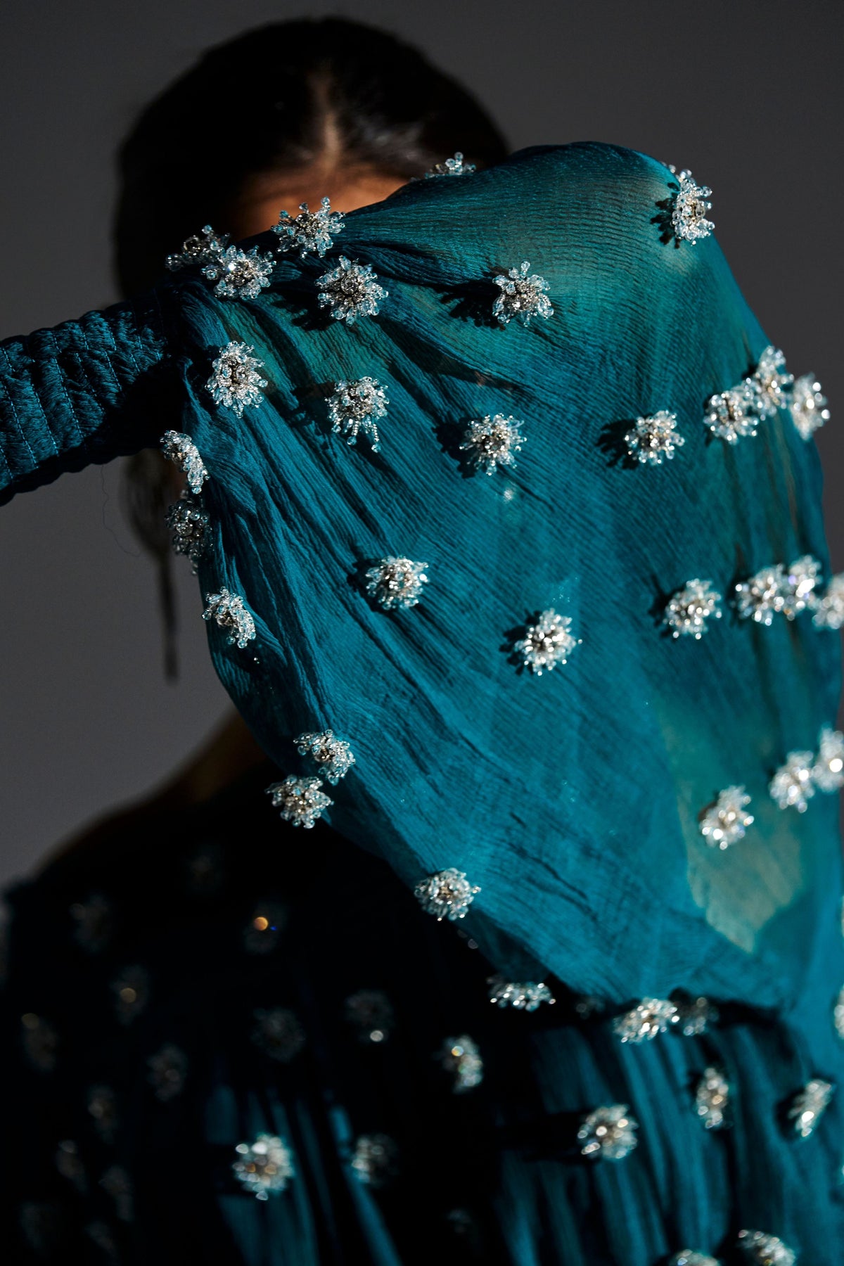 Green Ruched Sleeves Dress