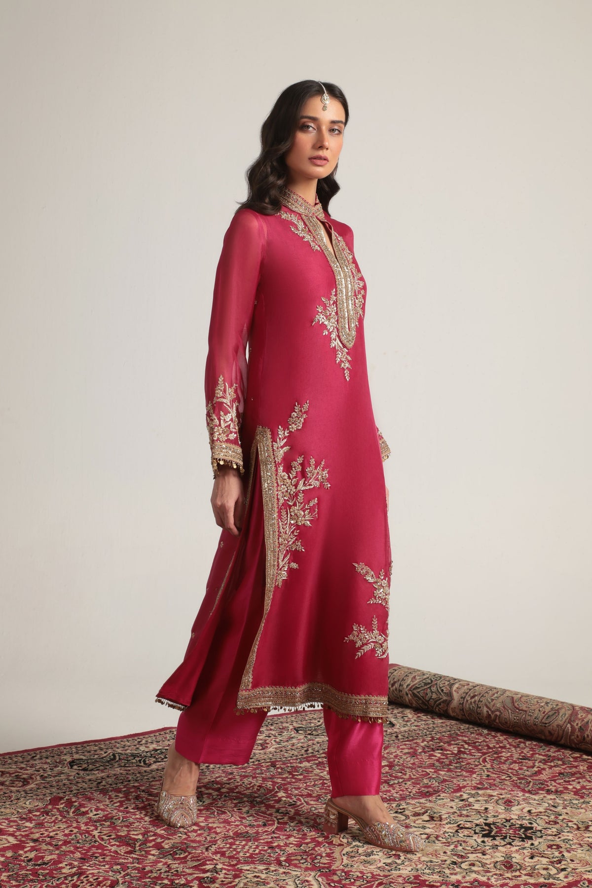 Pink Jaal Kurta Set
