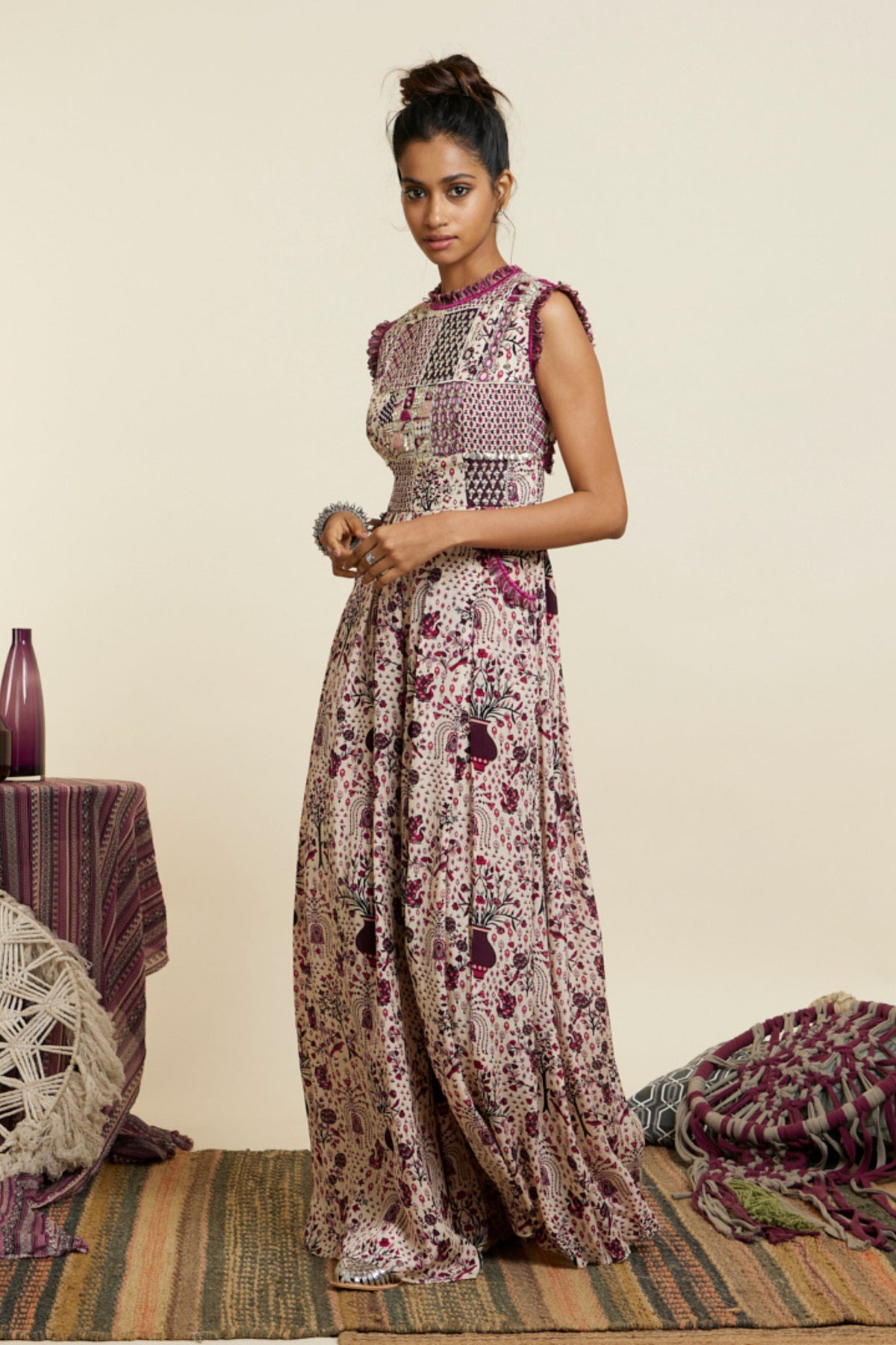Safar Merlot Print Patchwork Jumpsuit