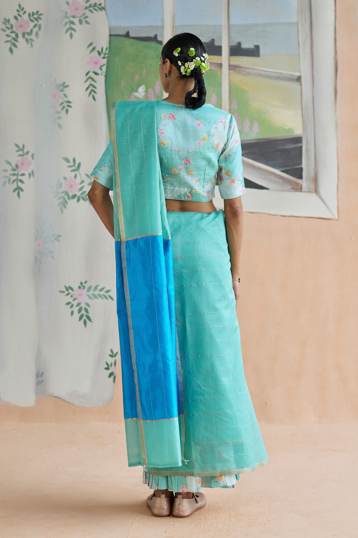 Aqua Scape Chanderi Sari