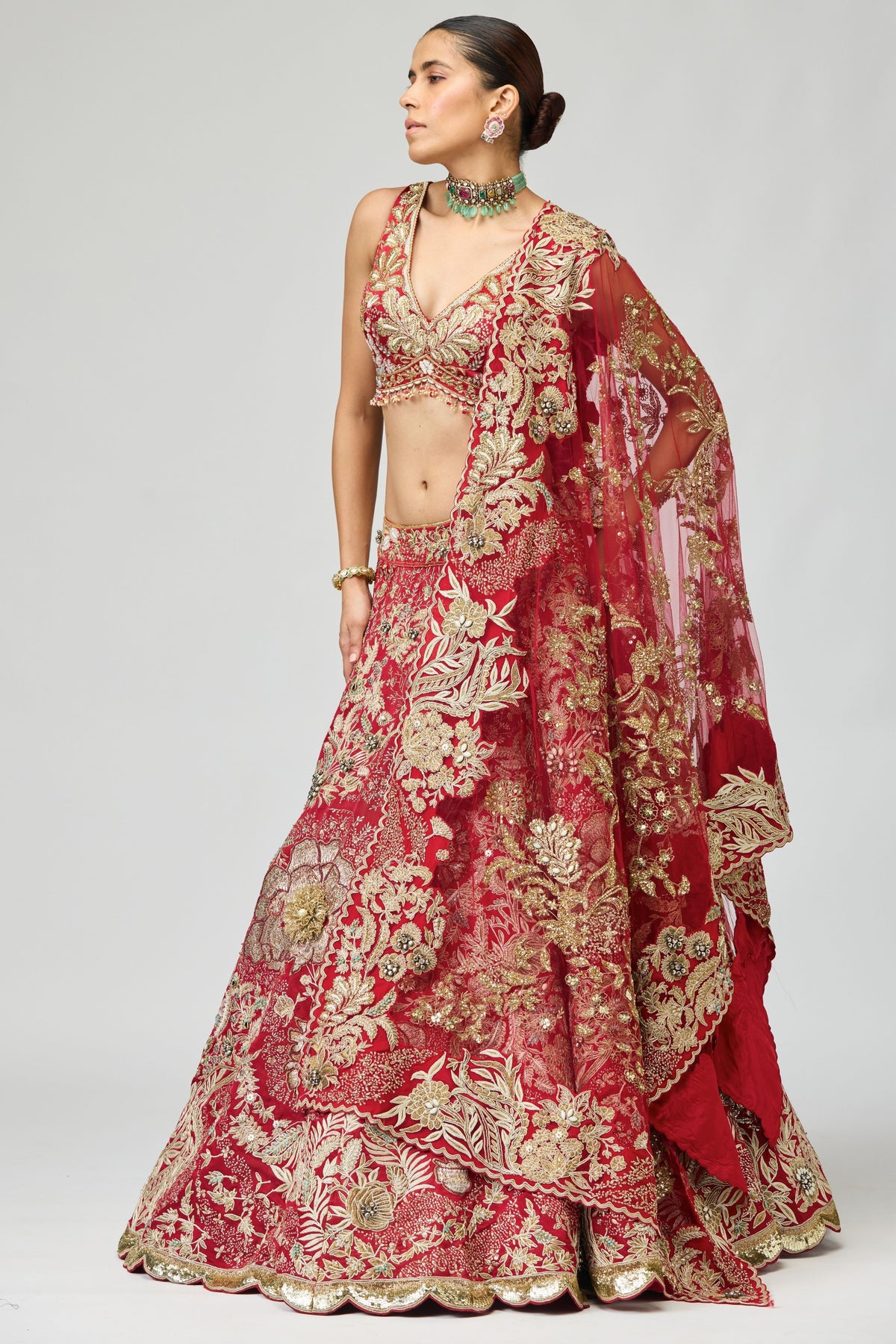 Maroon Zari Dabka Lehenga Set