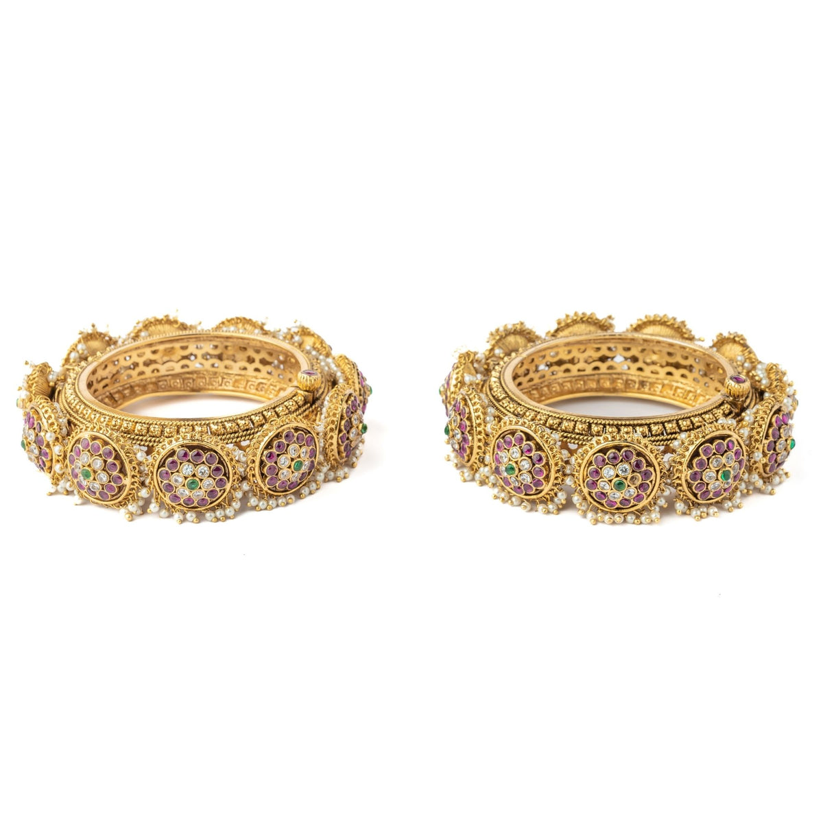 Gold Plated Pink Womens Kundan Bangles