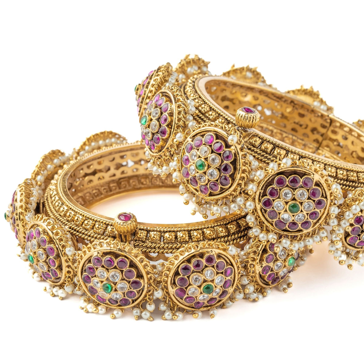 Gold Plated Pink Womens Kundan Bangles