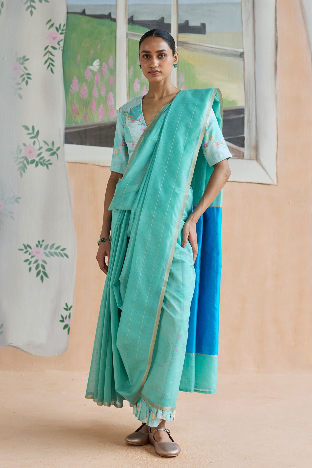 Aqua Scape Chanderi Sari