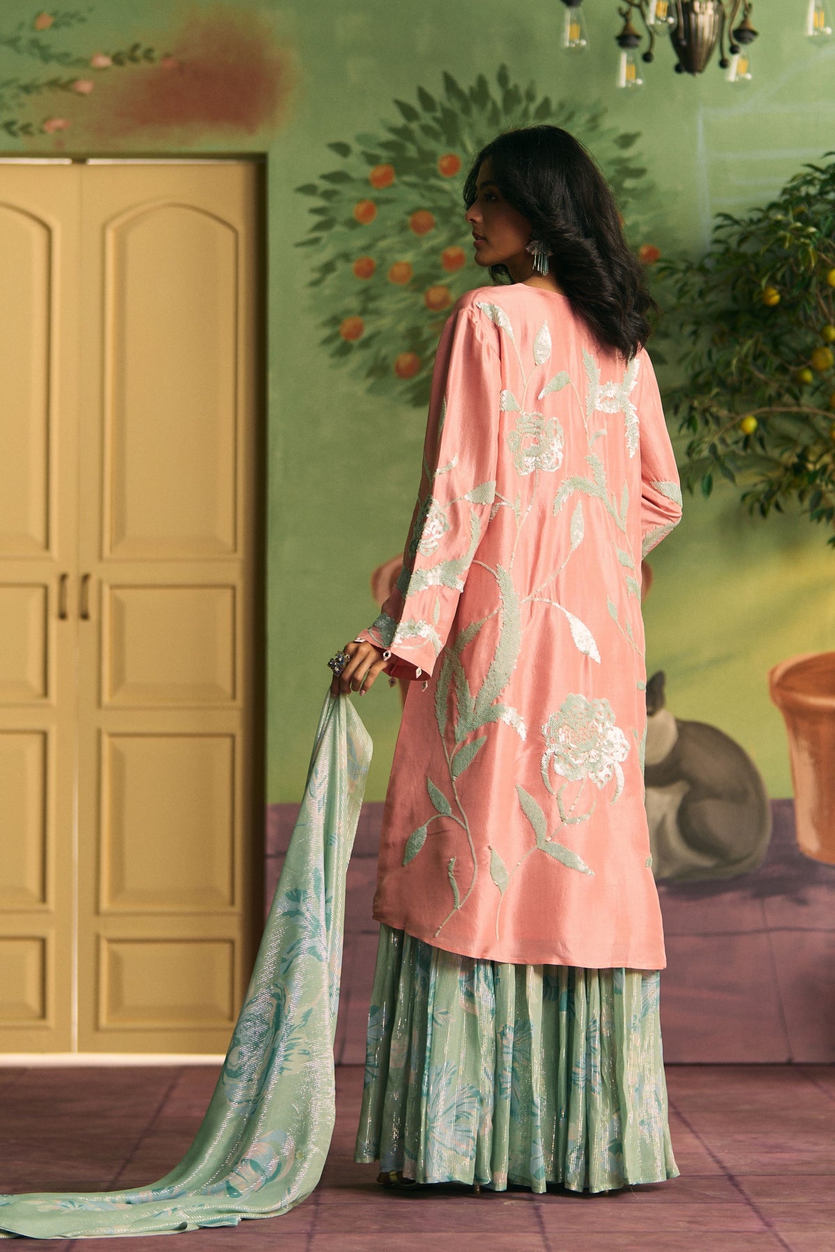 Peach Mint Garden Sharara Set
