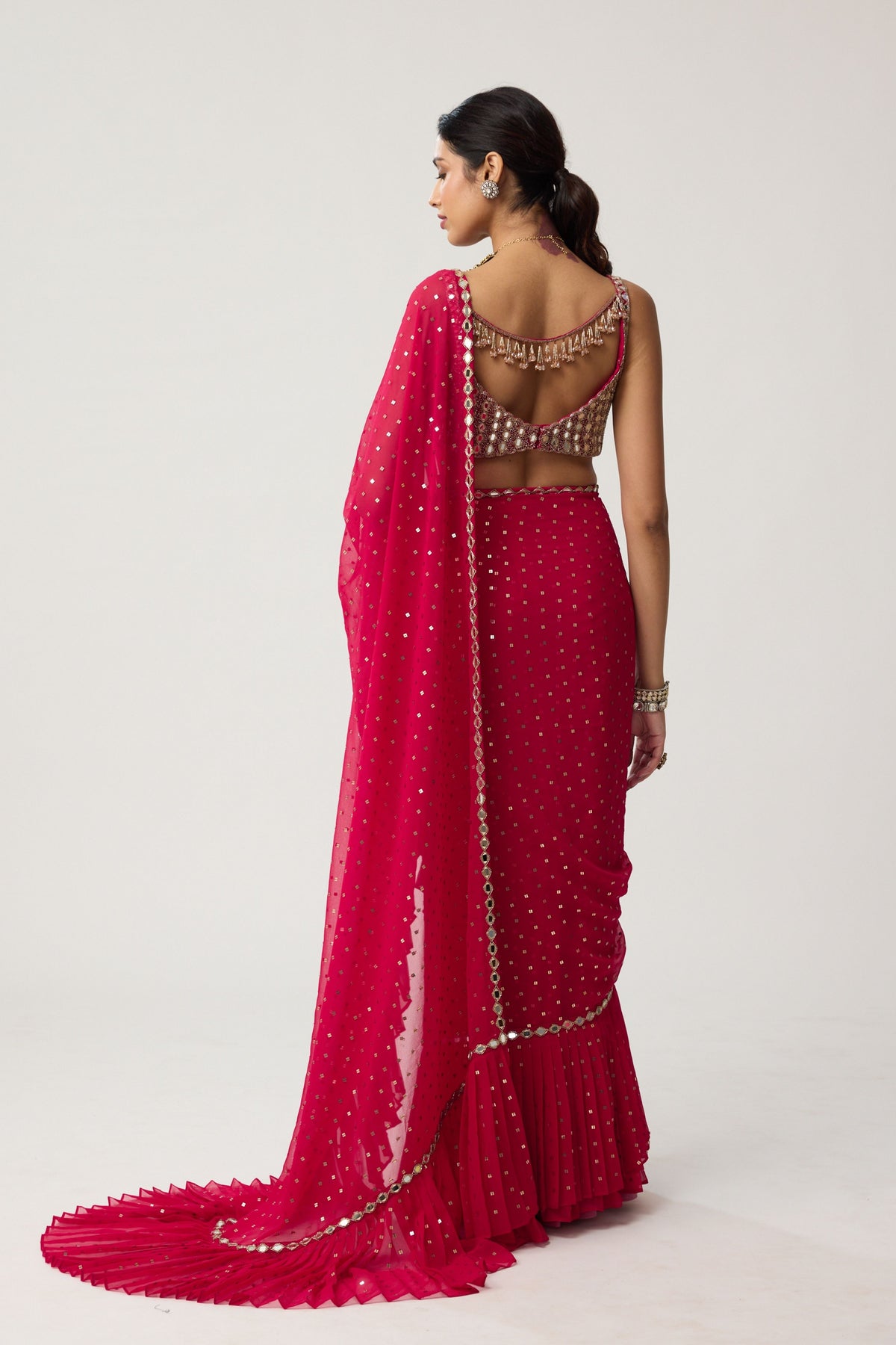 Crimson Red Ruffle Saree Set