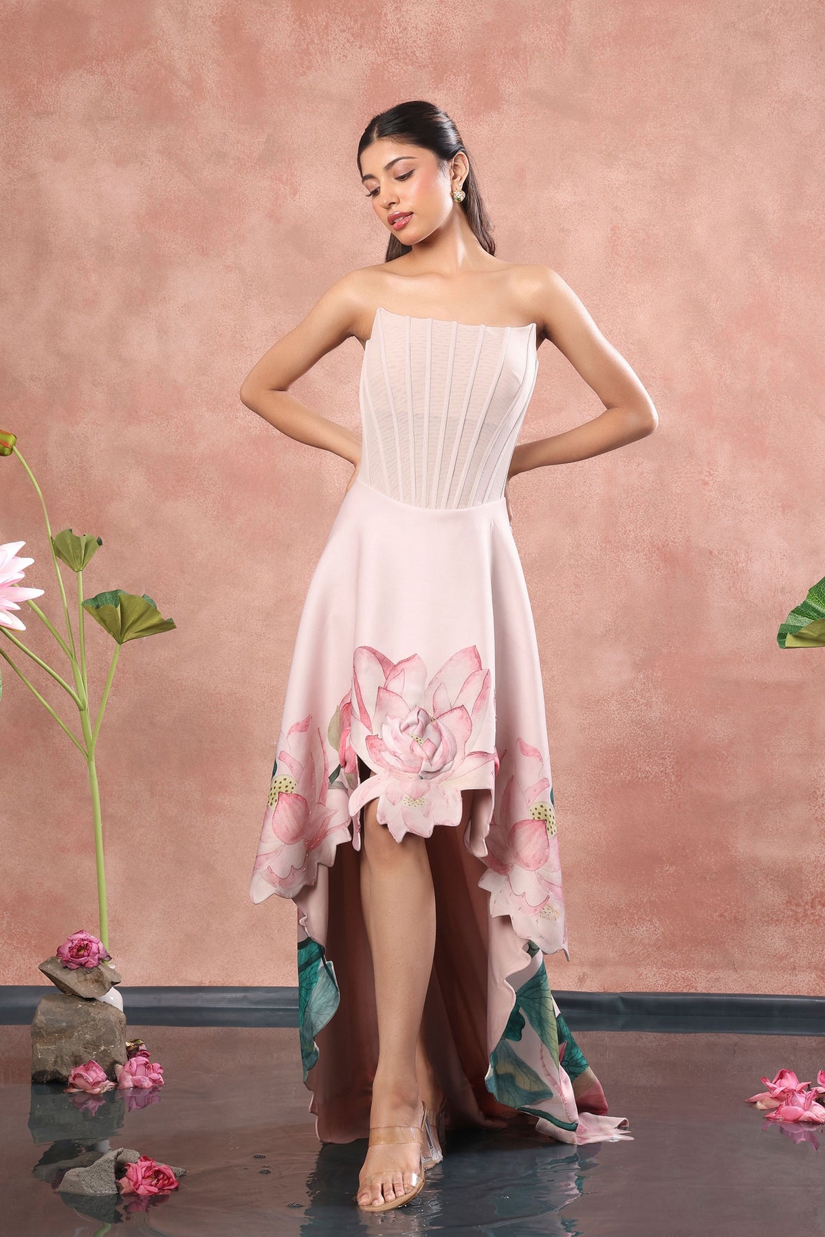 Corset Printed High Low Dress