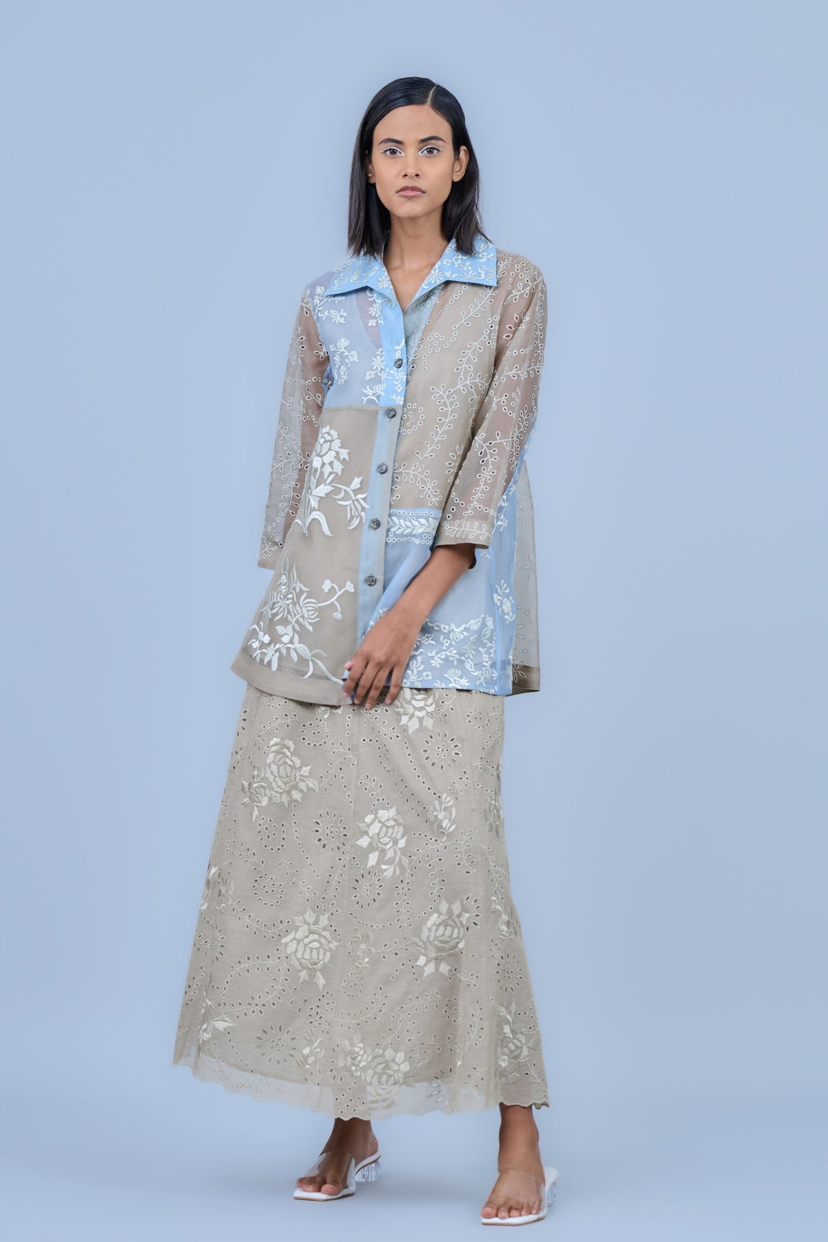 Silk Organza Threadwork Jaket Top