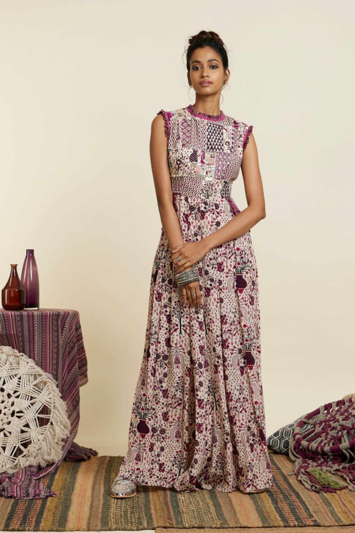 Safar Merlot Print Patchwork Jumpsuit