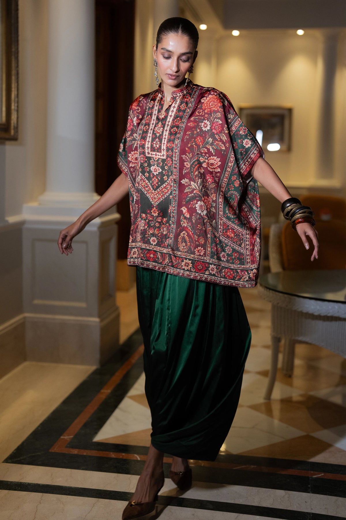 Floral Kaftan & Cowl Pants