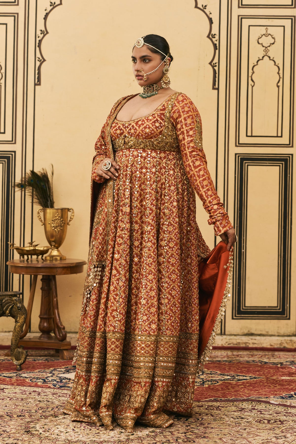 Rust Bandhani Anarkali Set