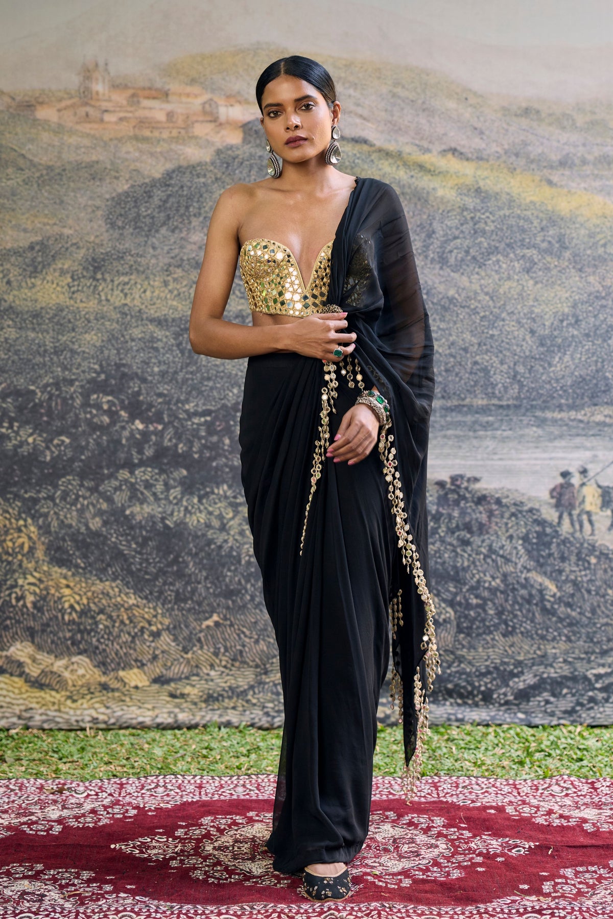 Shyama Mirror Draped Saree Set