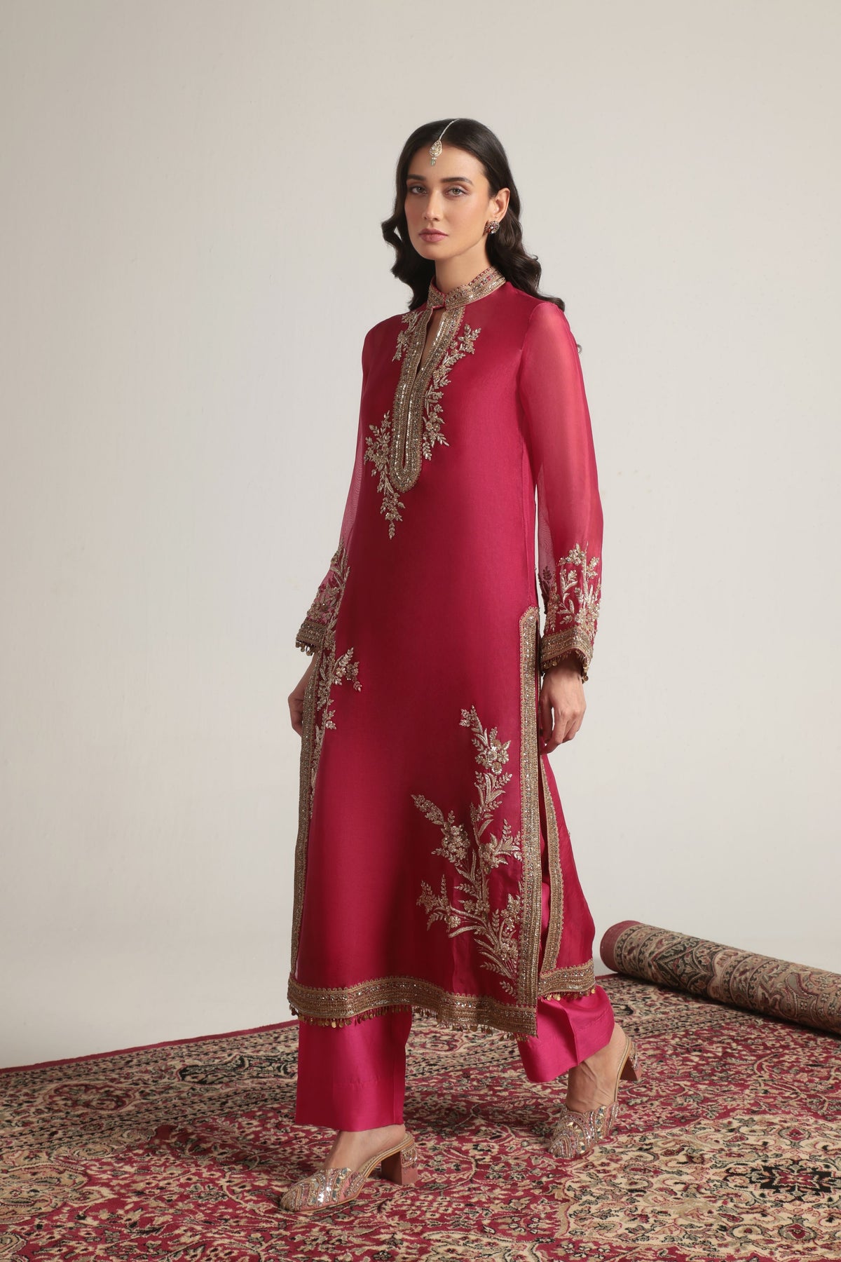 Pink Jaal Kurta Set